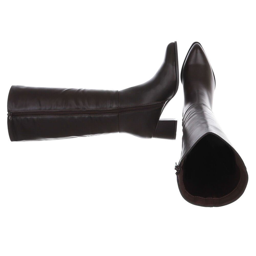 Ital-Design Damen Kniehohe Stiefel mit Blockabsatz und Reißverschluss Stiefel (92125593) Blockabsatz Stiefel in Braun