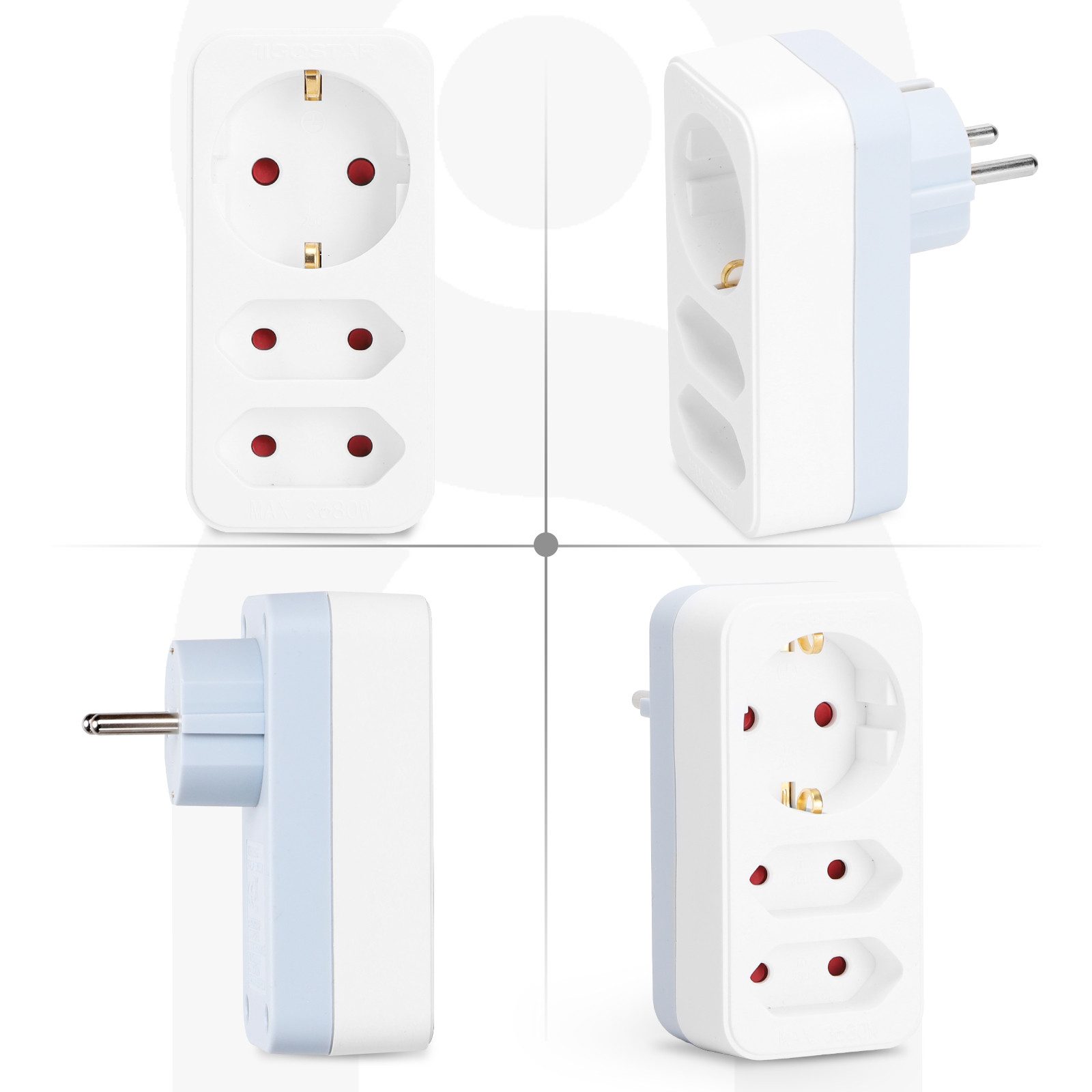 Aigostar Steckdosenadapter 3-fach Mehrfachsteckdose Tragbar für Steckdose Mehrfachsteckdose