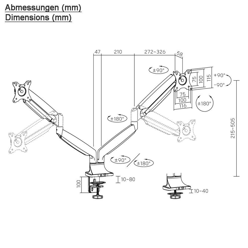 HALTERUNGSPROFI Monitor-Halterung Office-GS324A, (bis 35 Zoll, Dual Monitor Halterung Aluminium, bis 2x 35 Zoll VESA 75 100) – Bild 2 von 5
