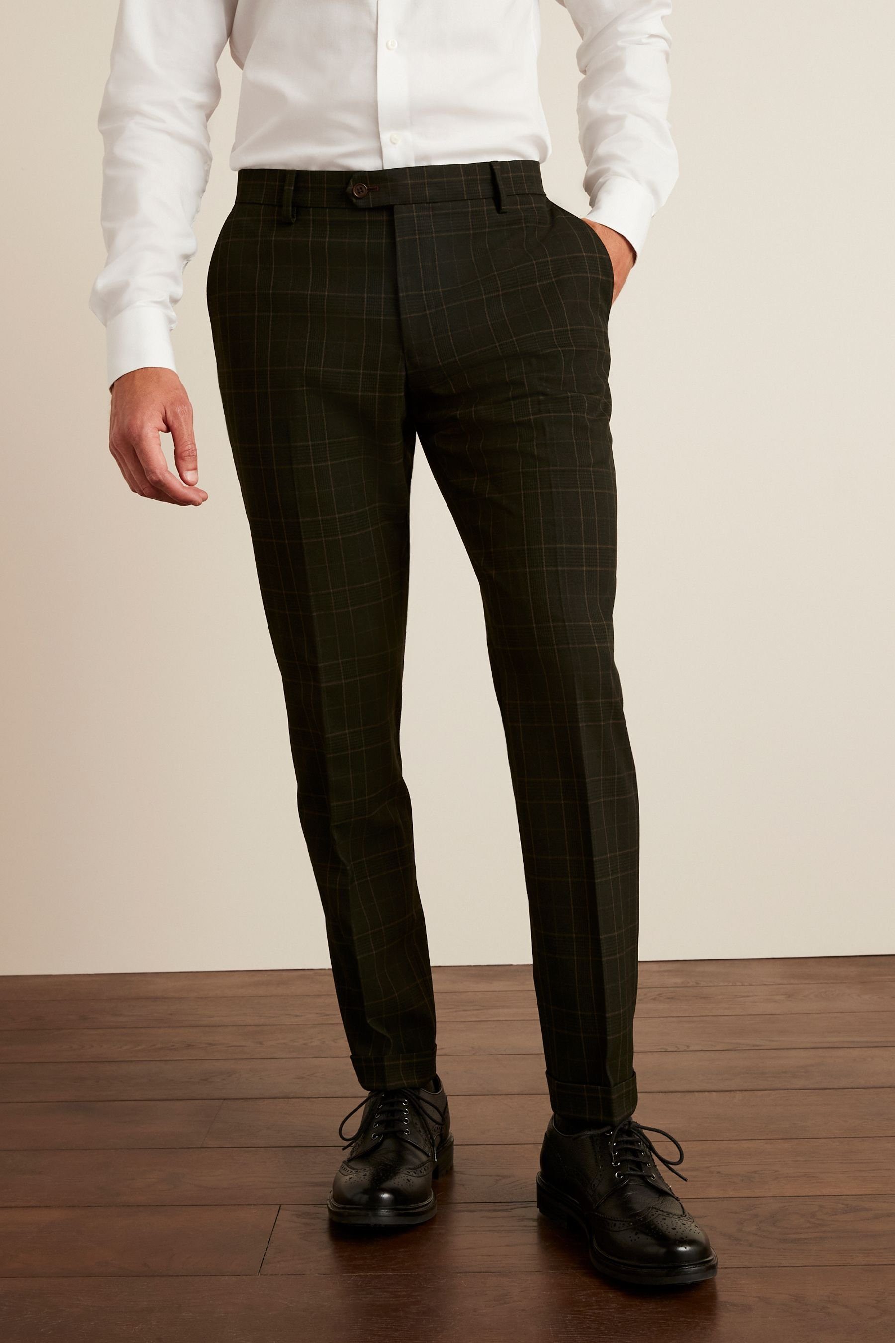 Next Anzughose Karierter Anzug mit Besatz: Slim Fit Hose (1-tlg) Green