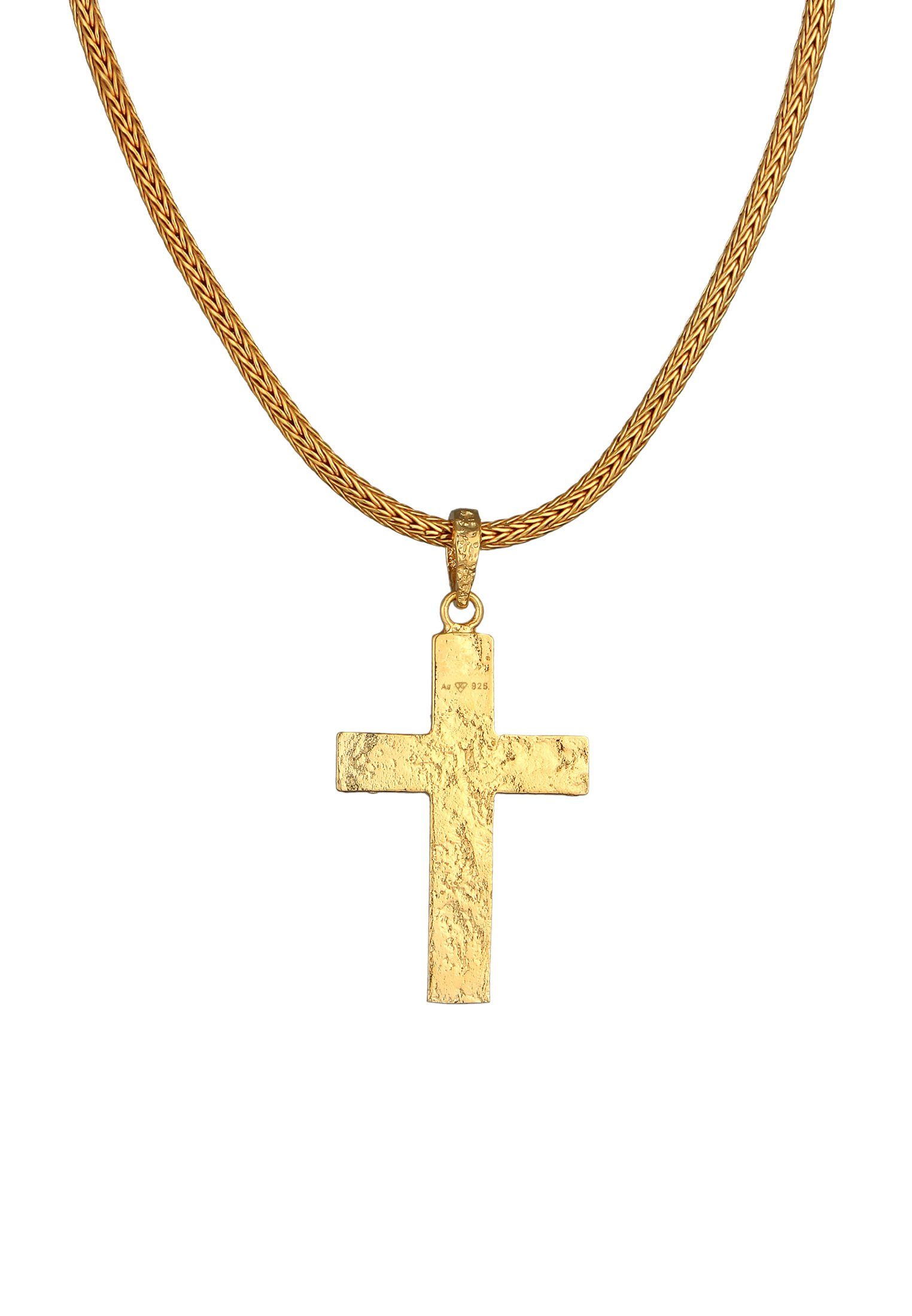 Gehämmert Herren Gold Kreuz 925 Anhänger Kette mit Zopfkette Kreuz Silber, Kuzzoi