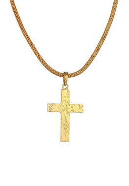 Kuzzoi Kette mit Anhänger Herren Zopfkette Kreuz Gehämmert 925 Silber, Kreuz