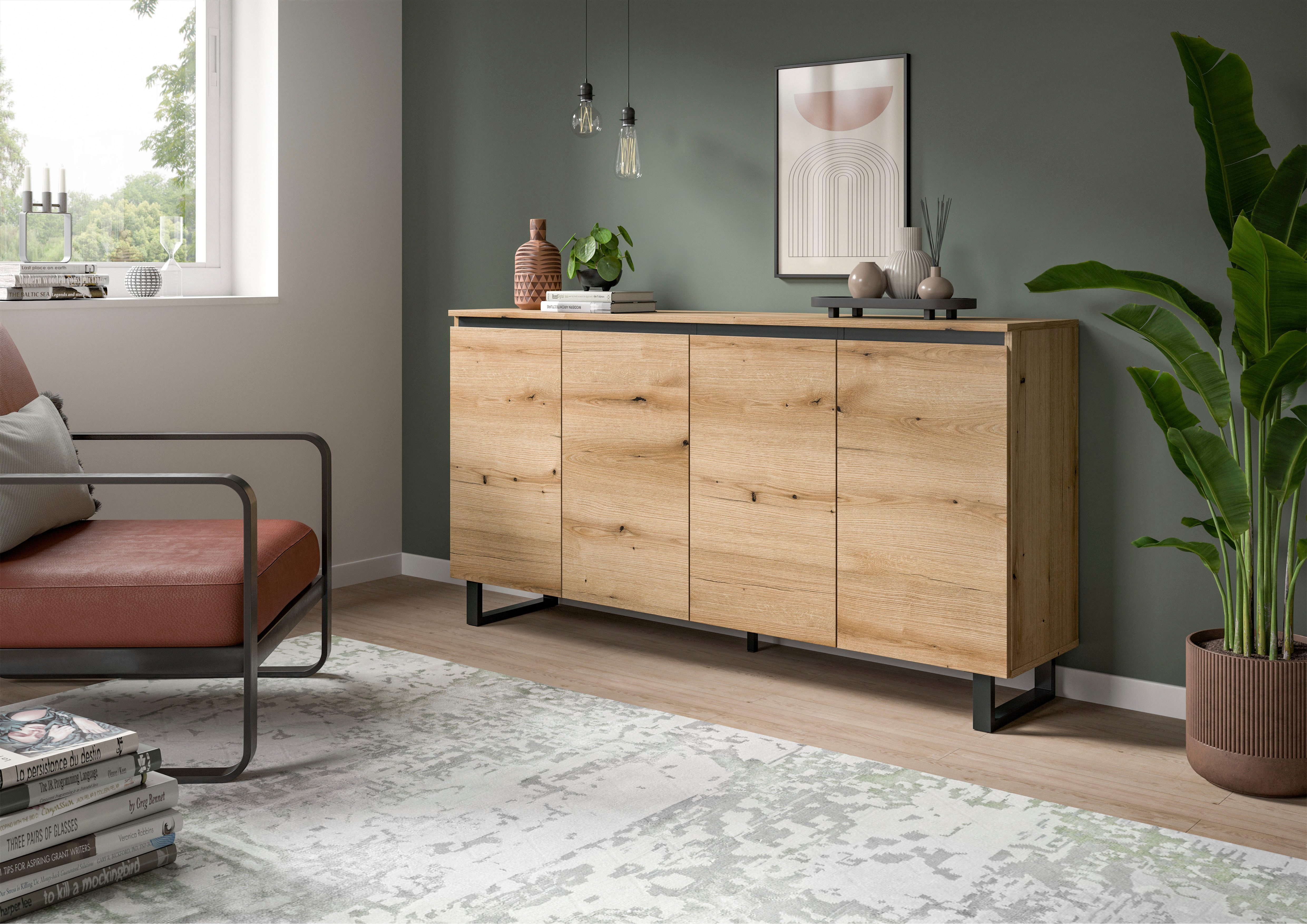 INOSIGN Sideboard TOMA, Breite: 160 cm, mit Metall-Kufen-Fuß, 4 Türen, 4 Ei günstig online kaufen