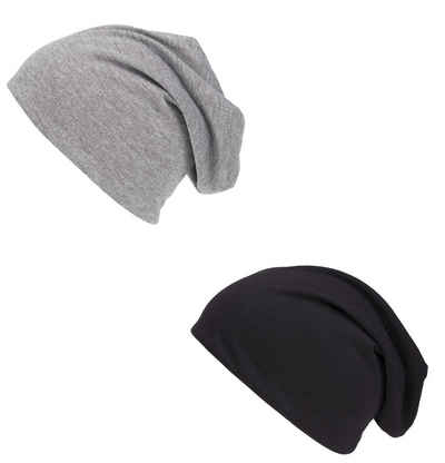 shenky Jerseymütze Shenky Beanie Mütze Doppelpack schwarz und grau 28cm lang