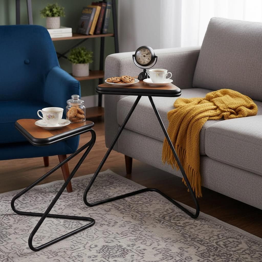 Xlmoebel Couchtisch Minimalistischer Dreieckstisch aus Holz in Braun und Schwarz (1-St), Made in Europa