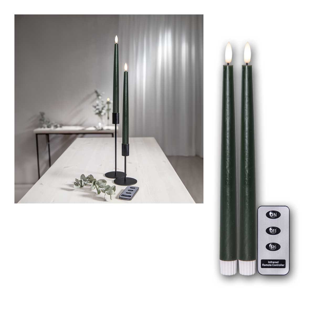 STAR TRADING LED-Kerze LED Stabkerzen FLAMME SLIM grün 2er Set mit FB