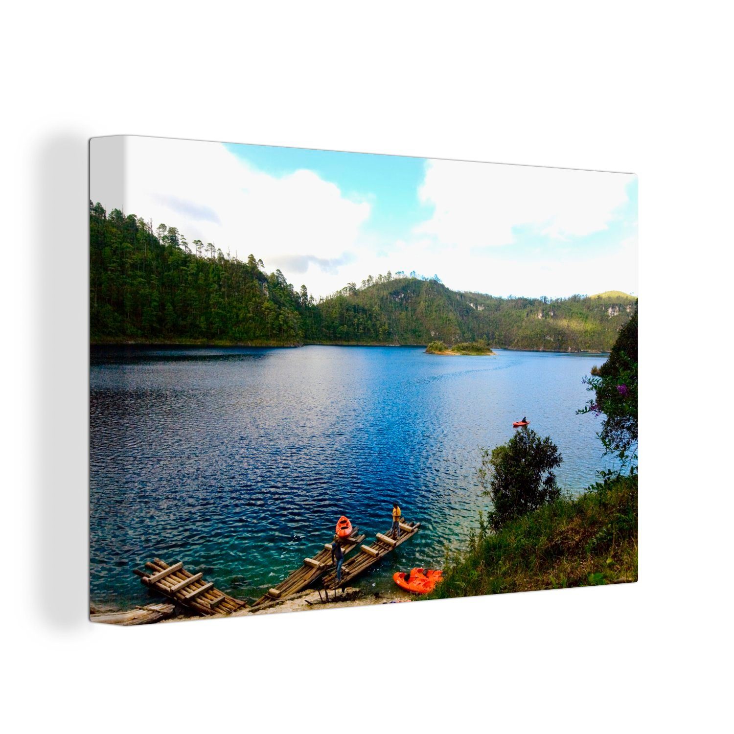 OneMillionCanvasses® Leinwandbild Leuchtend blauer See am Rande des Nationalparks Lagunas de Montebello, (1 St), Wandbild Leinwandbilder, Aufhängefertig, Wanddeko, 30x20 cm