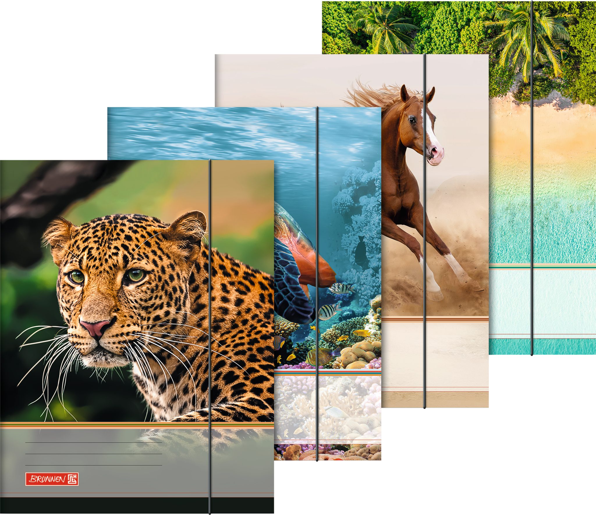 BRUNNEN Schulheft Brunnen Sammelmappe A4 Tiere mit Gummizug sortiert