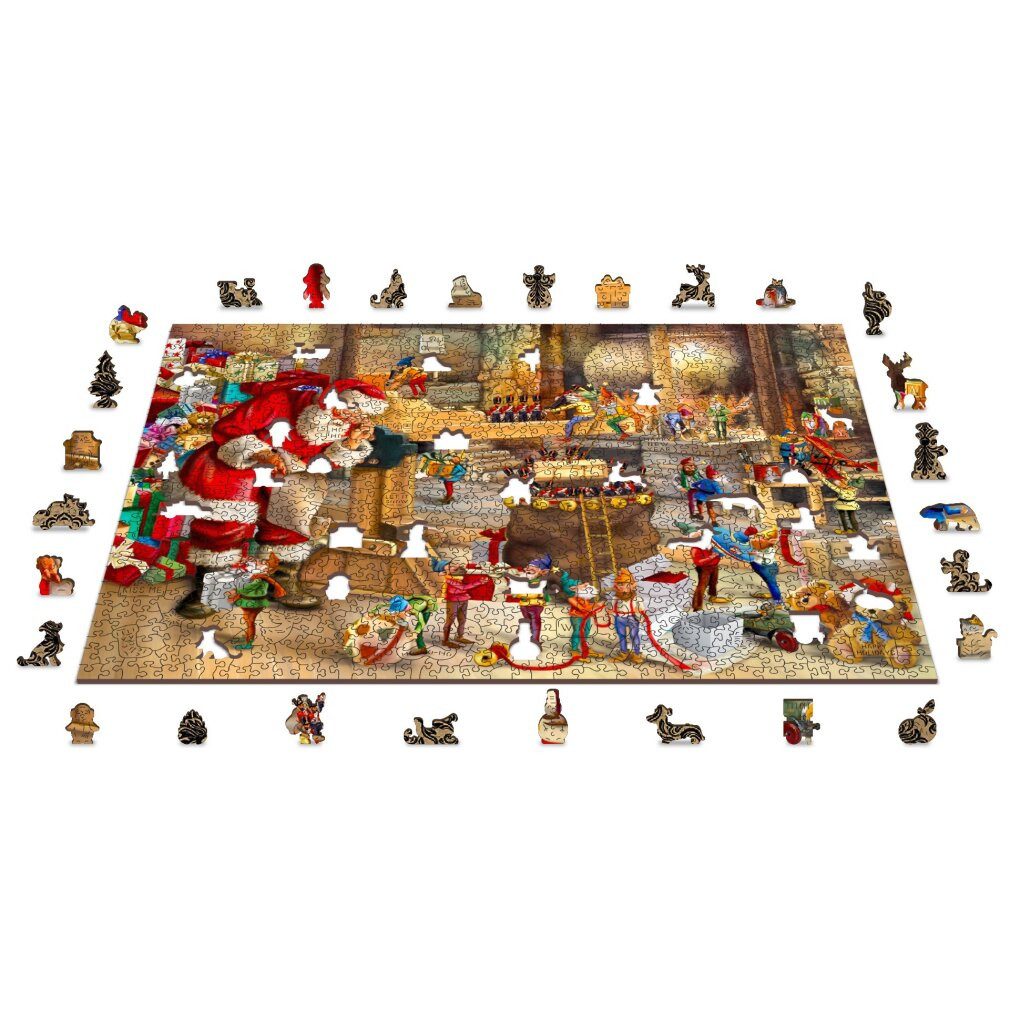 Wooden City Puzzle Holzpuzzle Werkstatt des Weihnachtsmanns 2in1, 1010 Teile ECO, Puzzleteile