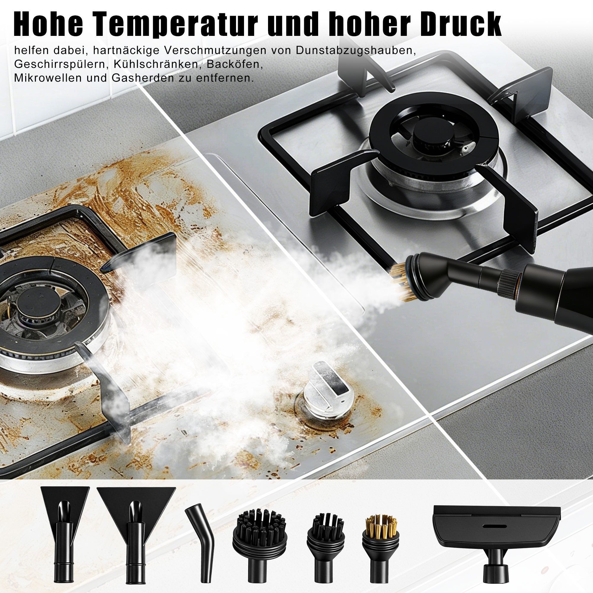 AKKEE Handdampfreiniger 2500W Dampfreiniger, tragbarer Reiniger, Küchenreiniger, 2500 W, 60 Min Betriebsdauer