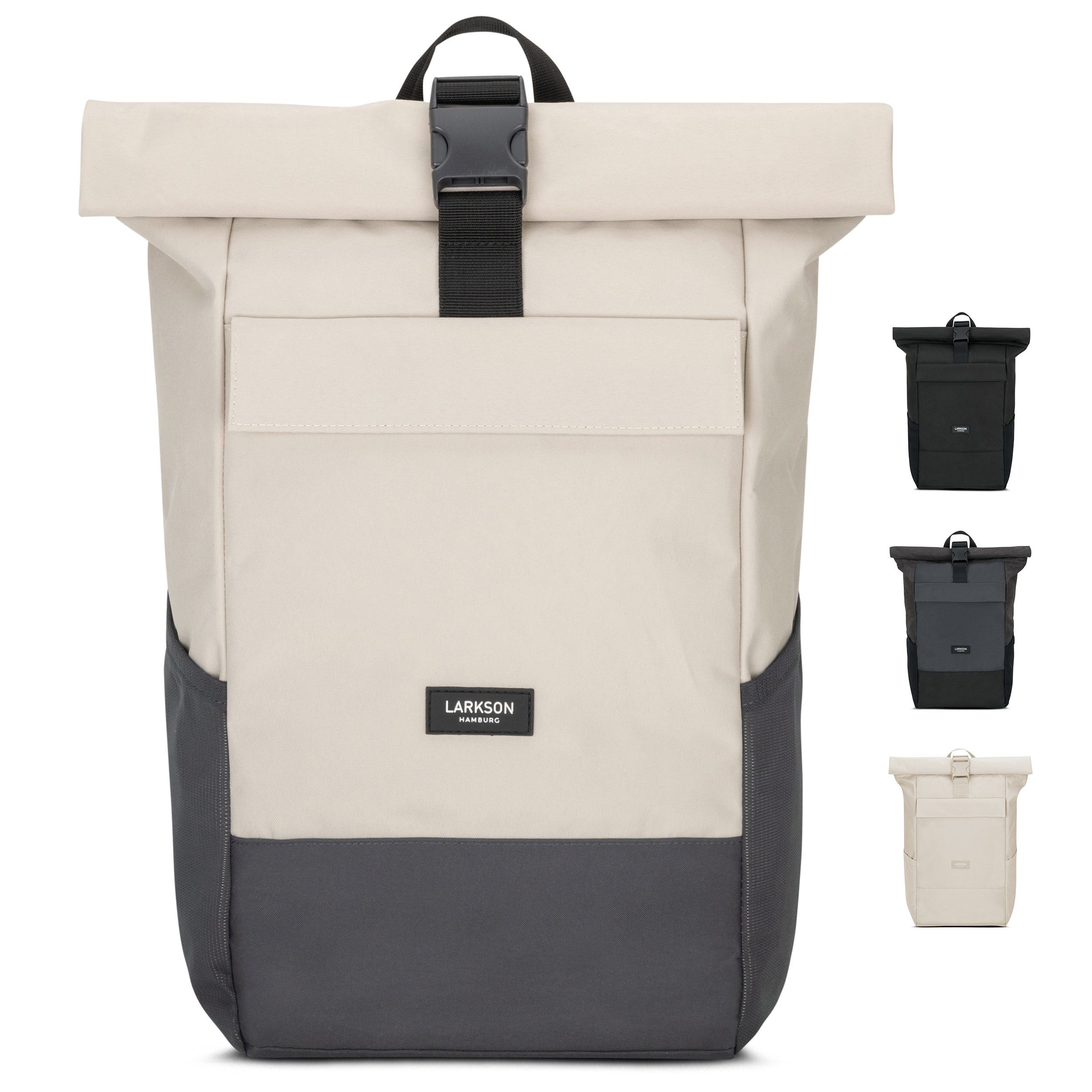 LARKSON Cityrucksack 4, Fach, Laptop Herren, Damen Rolltop Sand-Grau No Wasserabweisend