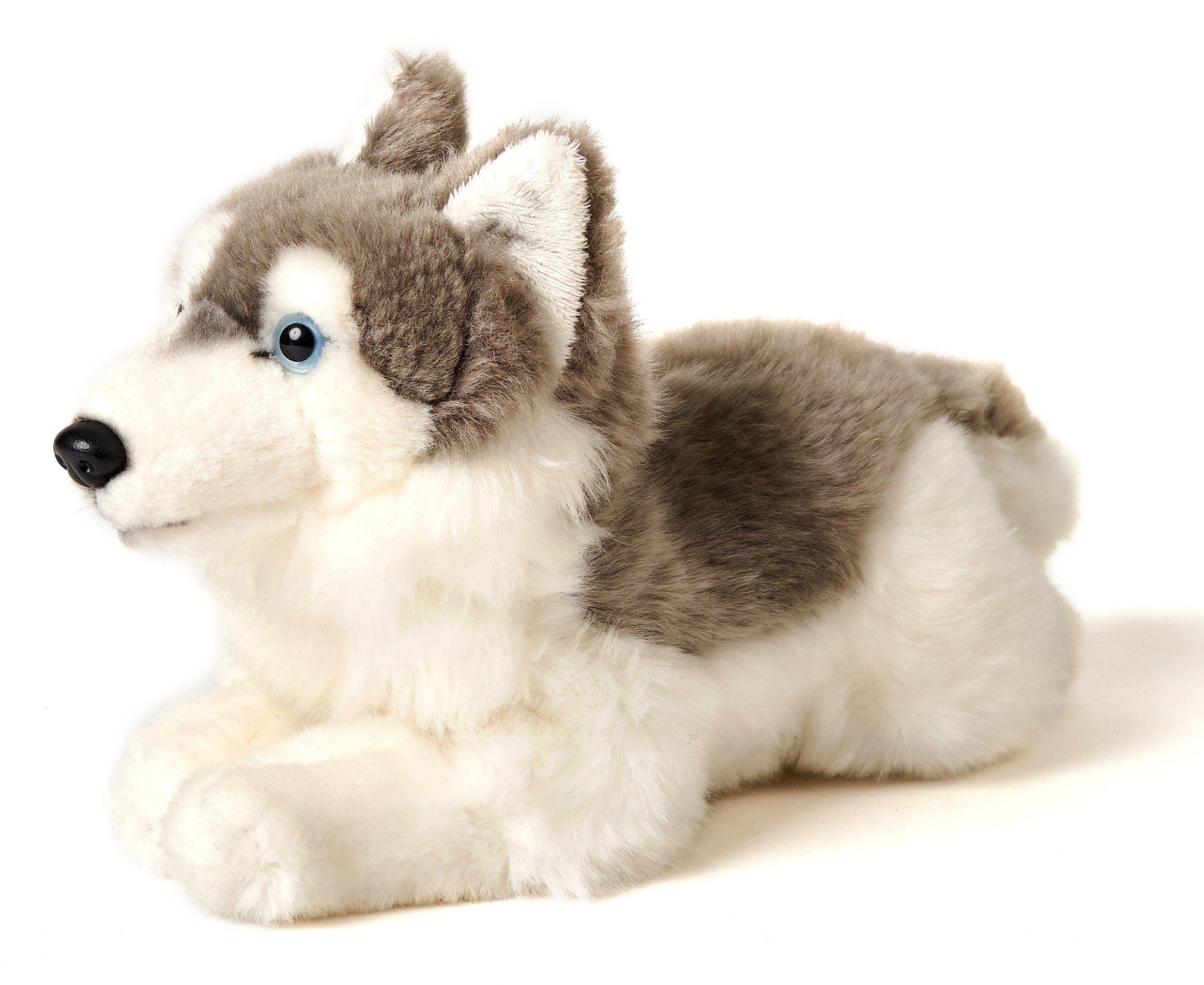 Uni-Toys Kuscheltier Husky grau, liegend - 35 cm (Länge) - Plüsch-Hund - Plüschtier, zu 100 % recyceltes Füllmaterial