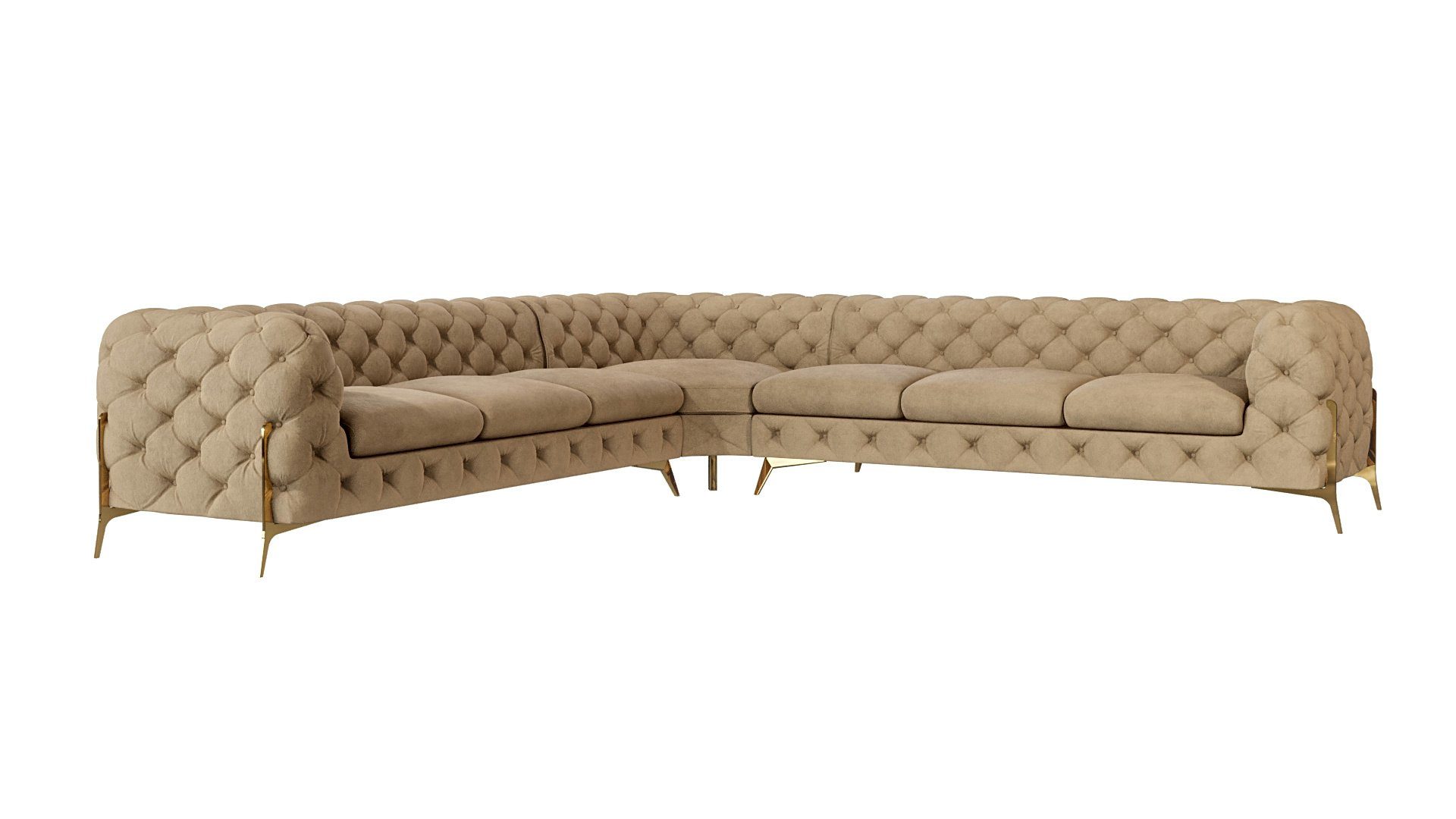 S-Style Möbel Ecksofa Chesterfield Ashley mit Goldene Metall Füßen, mit Wellenfederung