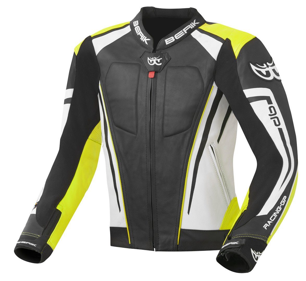 Berik Motorradjacke Striper Evo Motorrad Lederjacke Black/White/Yellow