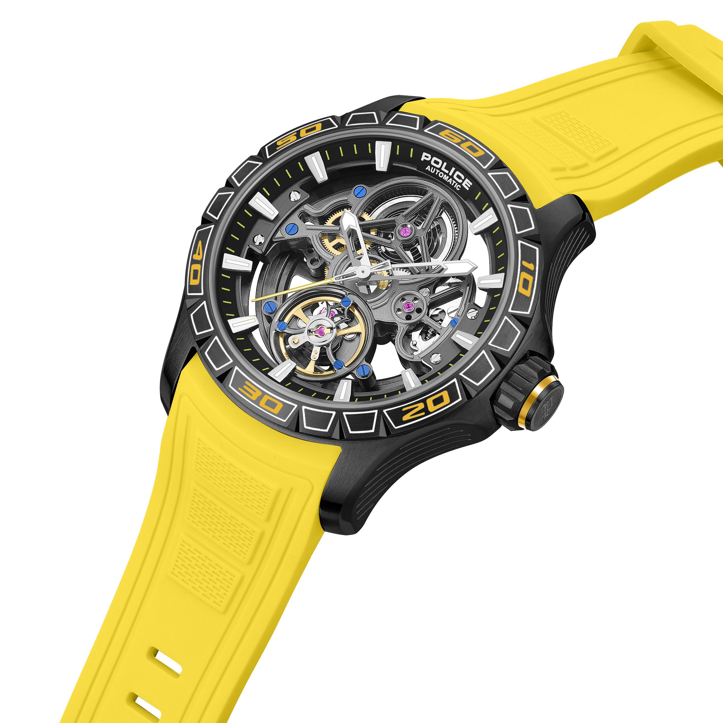 Police Automatikuhr Spirit PEWGR0097805, Armbanduhr, Herrenuhr, Mechanische Uhr, Silikonarmband, analog