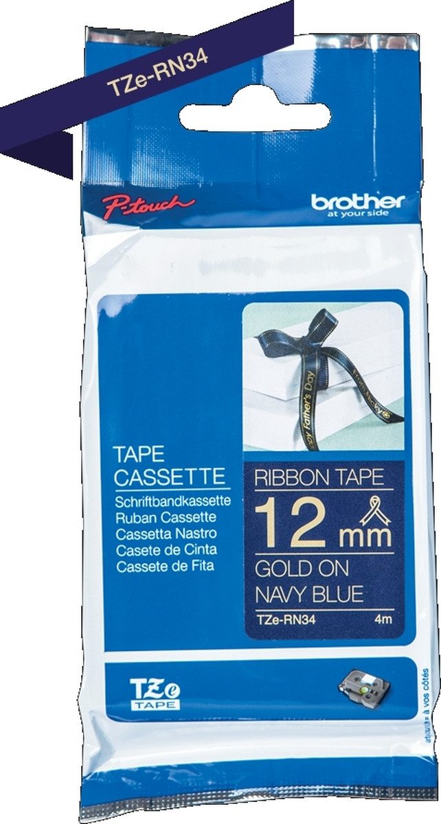 Brother Beschriftungsband Schriftbandkassette TZe-RN34 Textilband gold/marineblau