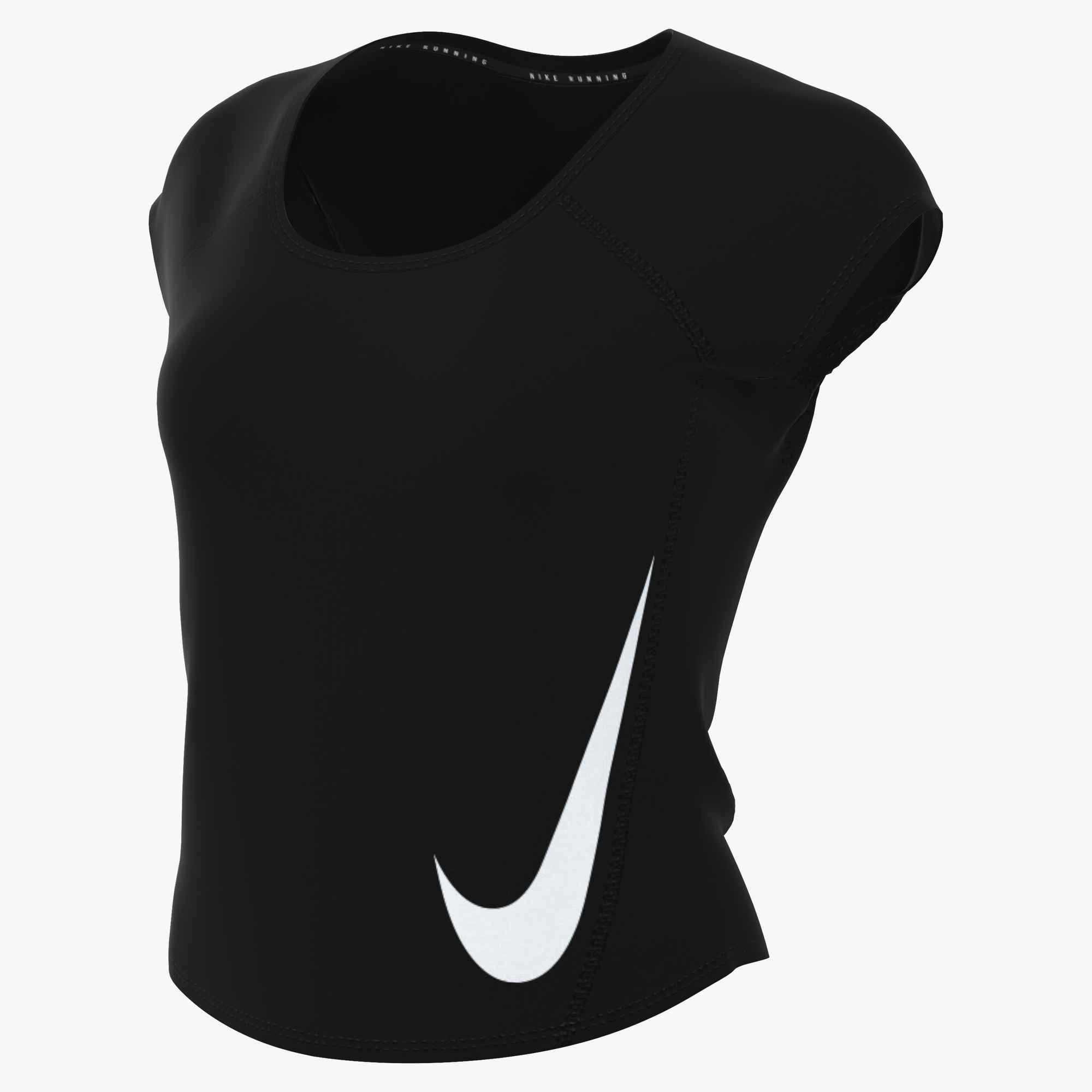 Nike Lauftop W NK TEMPO SWOOSH RUN DF SS sportlicher Stil, Rundhalsausschnitt, schmale Passform