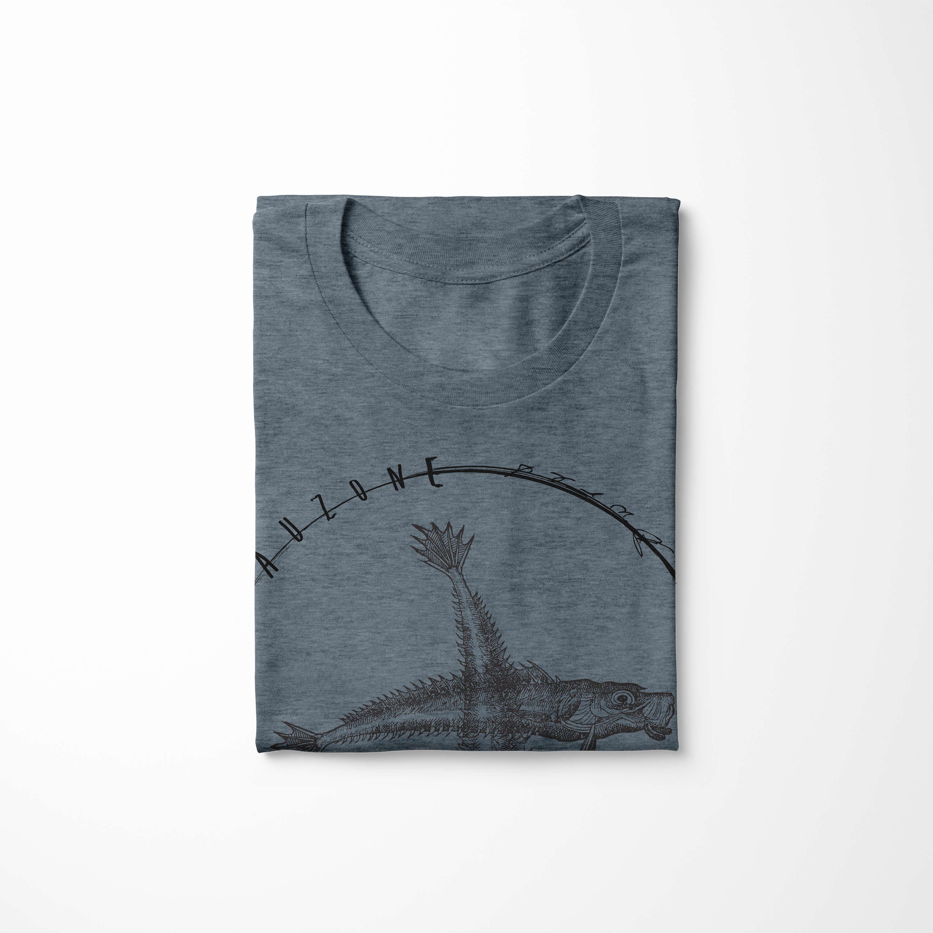 - T-Shirt Creatures, Art Sea / Serie: feine Indigo Struktur Sinus 074 T-Shirt sportlicher Schnitt Sea und Tiefsee Fische