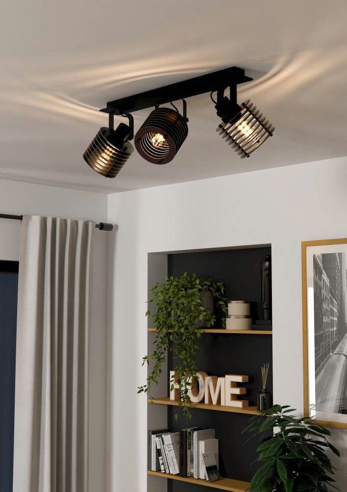 EGLO Deckenspot SEGOVIA, ohne Leuchtmittel, Deckenlampe, Metall und Holz in Schwarz, Deckenspot mit E27 Fassung
