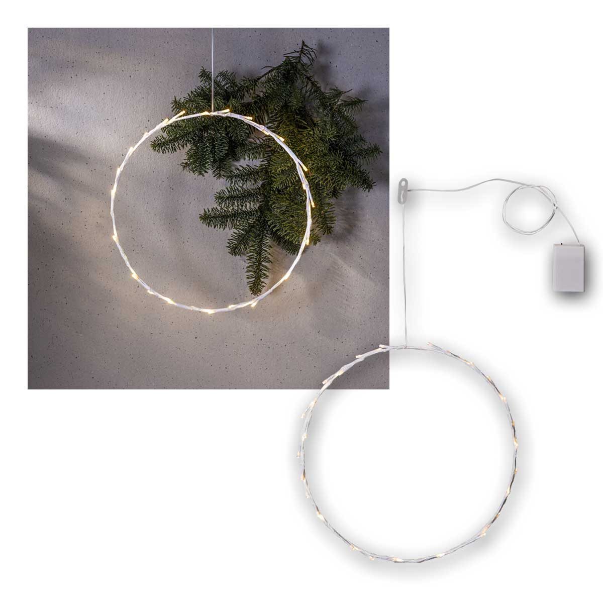 STAR TRADING LED Fensterleuchter Fensterhänger CRISPY weiß, Ø35cm Ring, 30 LED warm, warmweiß
