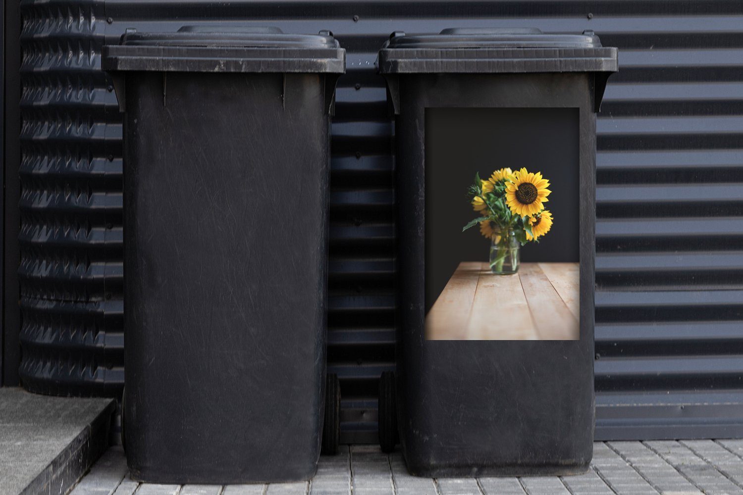 Sticker, St), Wandsticker Abfalbehälter Strauß Sonnenblumen MuchoWow (1 Mülltonne, - - Mülleimer-aufkleber, Blumen Container,
