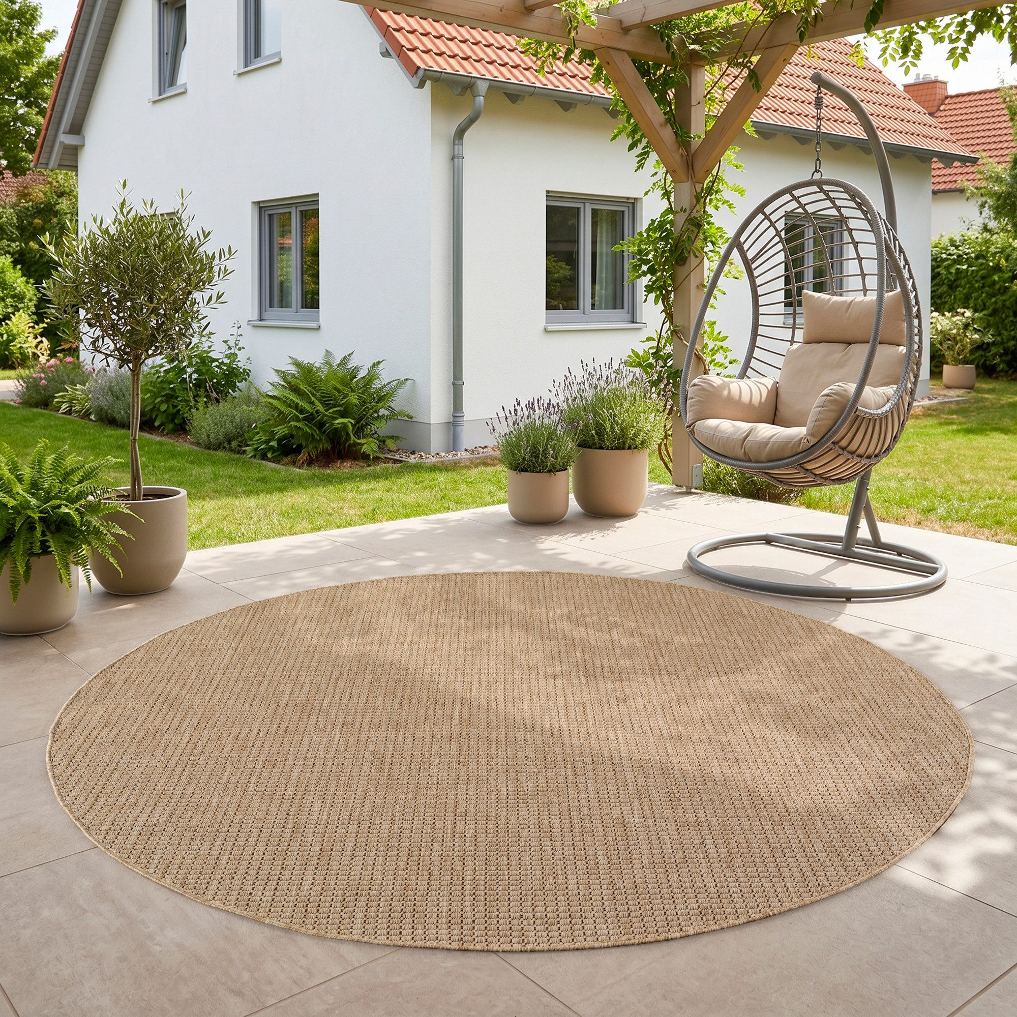 SIMPEX24 Outdoorteppich Einfarbig, Rund, Höhe: 3 mm, Teppich Wetterfest Waschbar Balkon, Garten, Terrasse und Küchenteppich