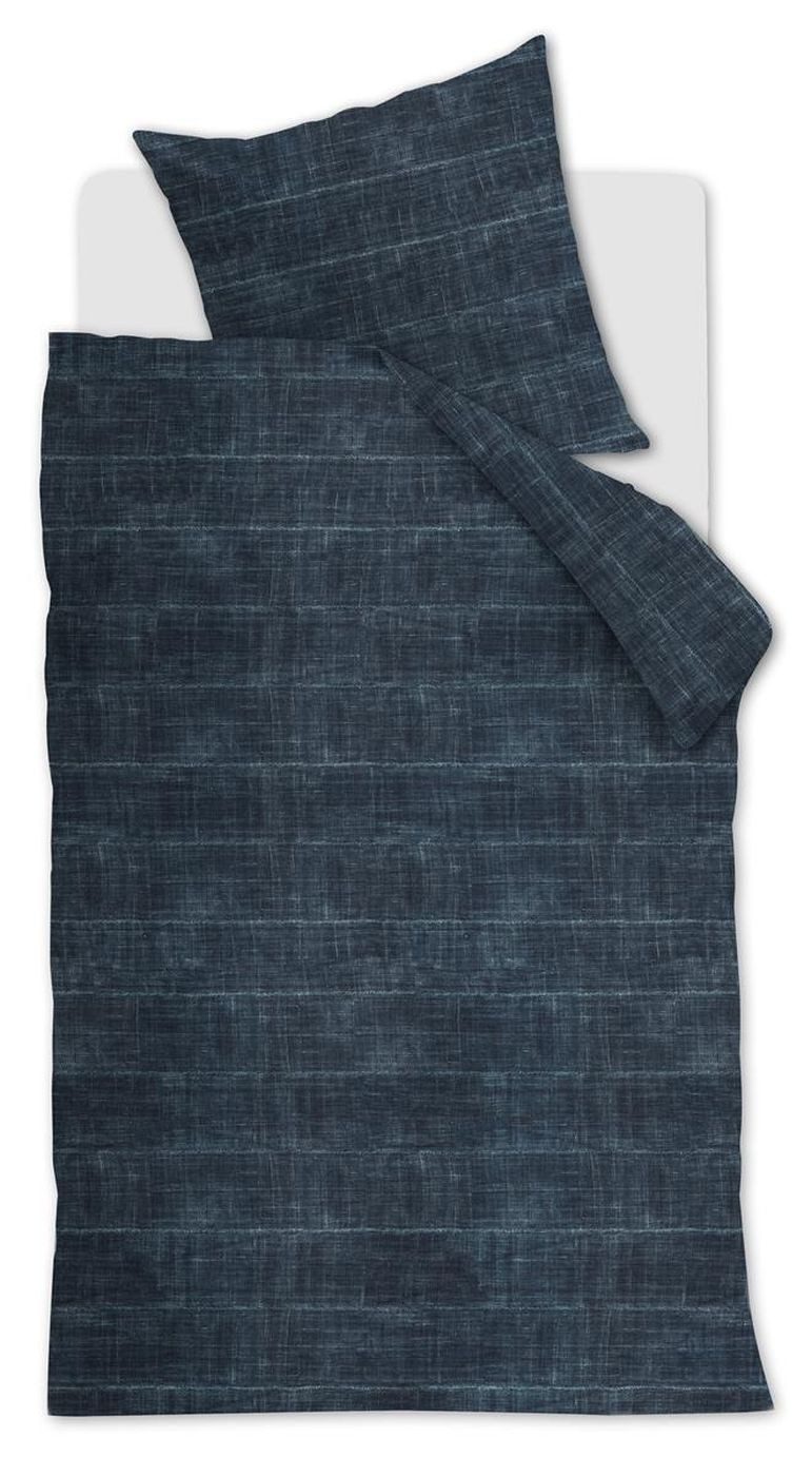 vtwonen Bettwäsche Vintage Indigo_Dark Blue_DE_UV_135x200 1 Bettbezug, 1 Kissenbezug 135, 2 teilig, Bettbezug Kopfkissenbezug Set kuschelig weich hochwertig
