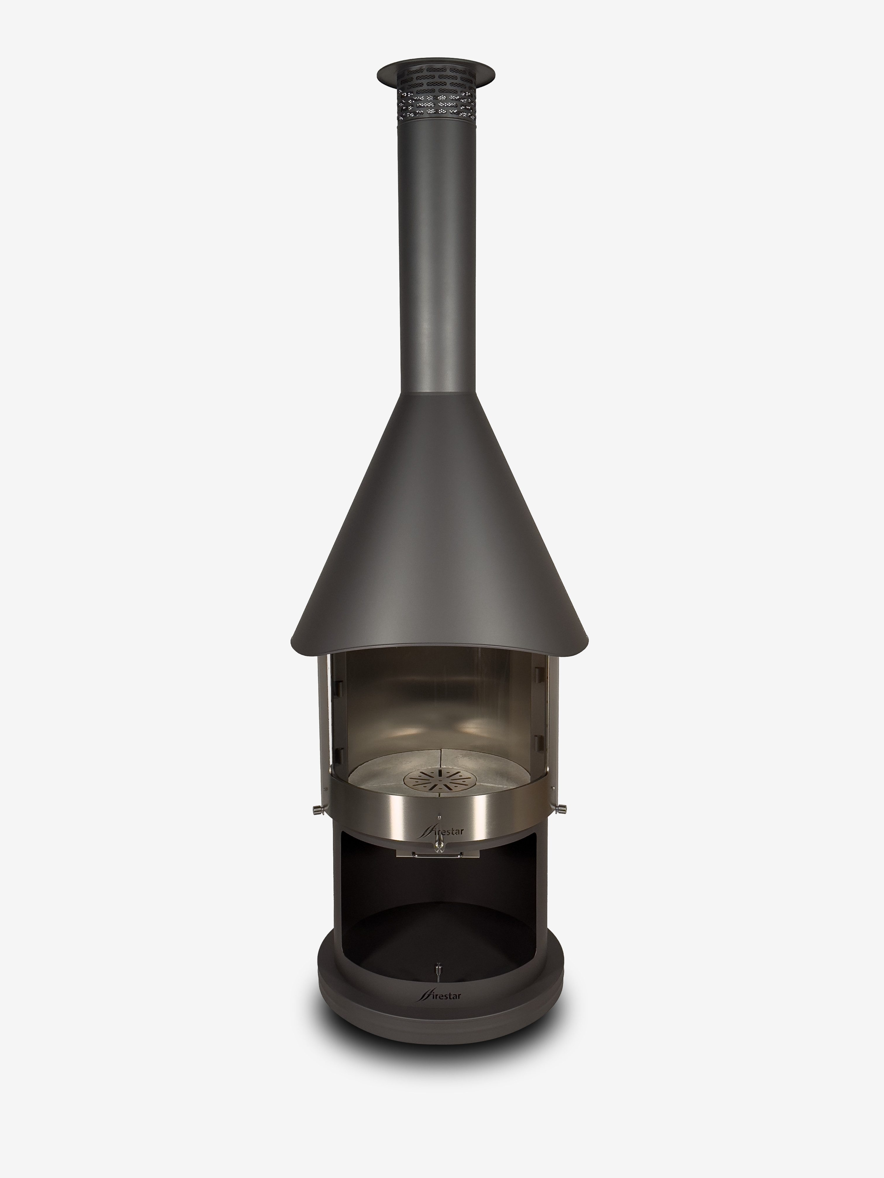 Firestar Gartenkamine Grillkamin DN 700 Swing Glas 3. Generation NEU Edelstahl dunkelgrau Grillkamin