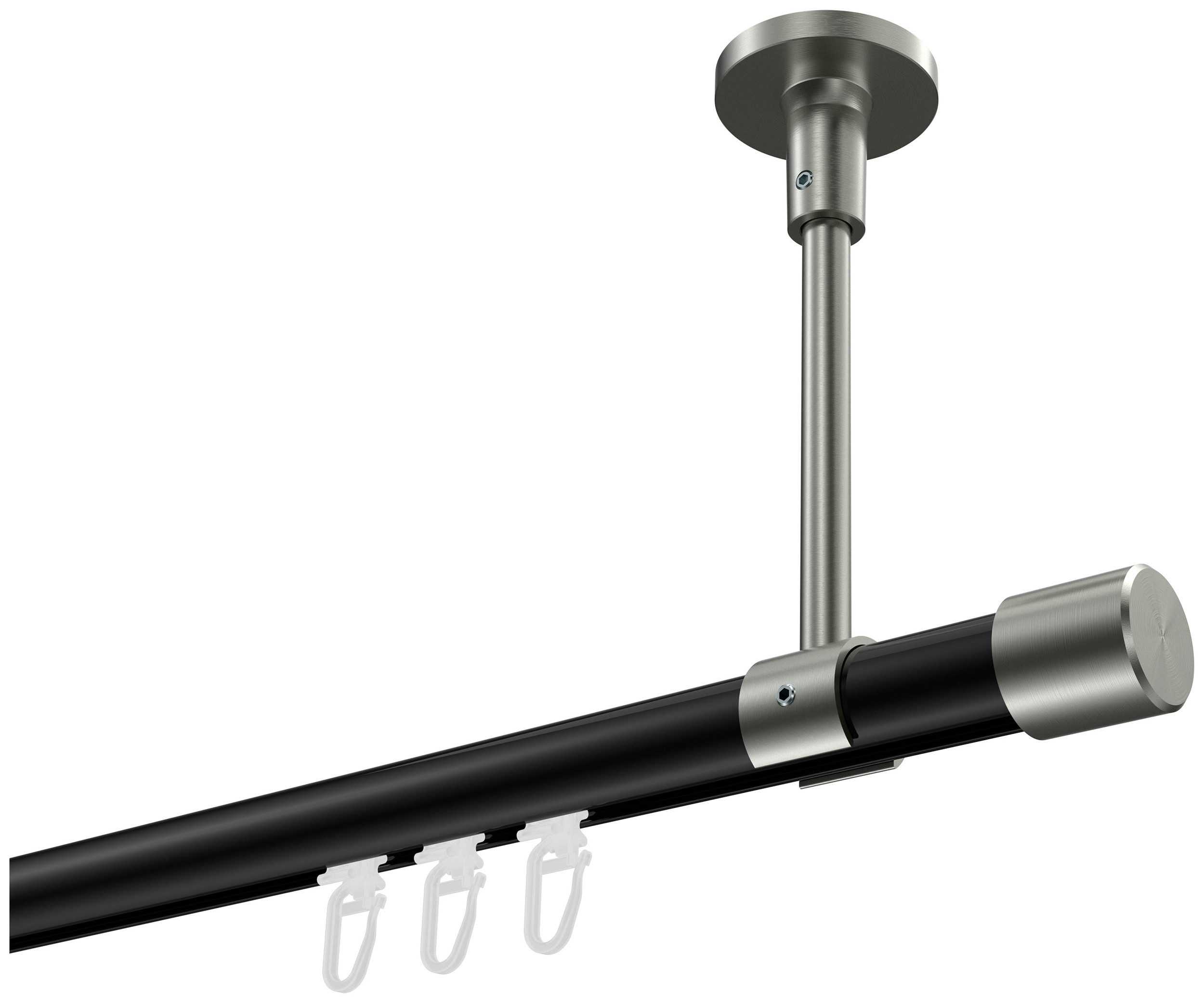 INTERDECO Innenlaufschiene Sonette Santo, Ø 20 mm, 1-läufig, Fixmaß, kürzbar, Deckenmontage, Aluminium, Schwarz / Edelstahl-Optik / Bicolor