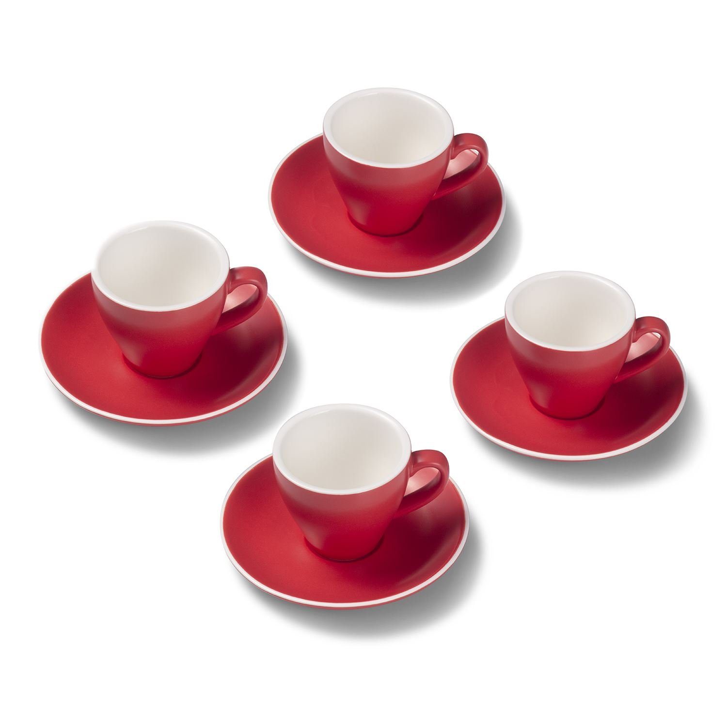 Terra Home Espressotasse extra dickwandiges Espressotassen-Set, Rot matt 90 ml, Porzellan, Spülmaschinen und Mikrowellen geeignet 4er Set