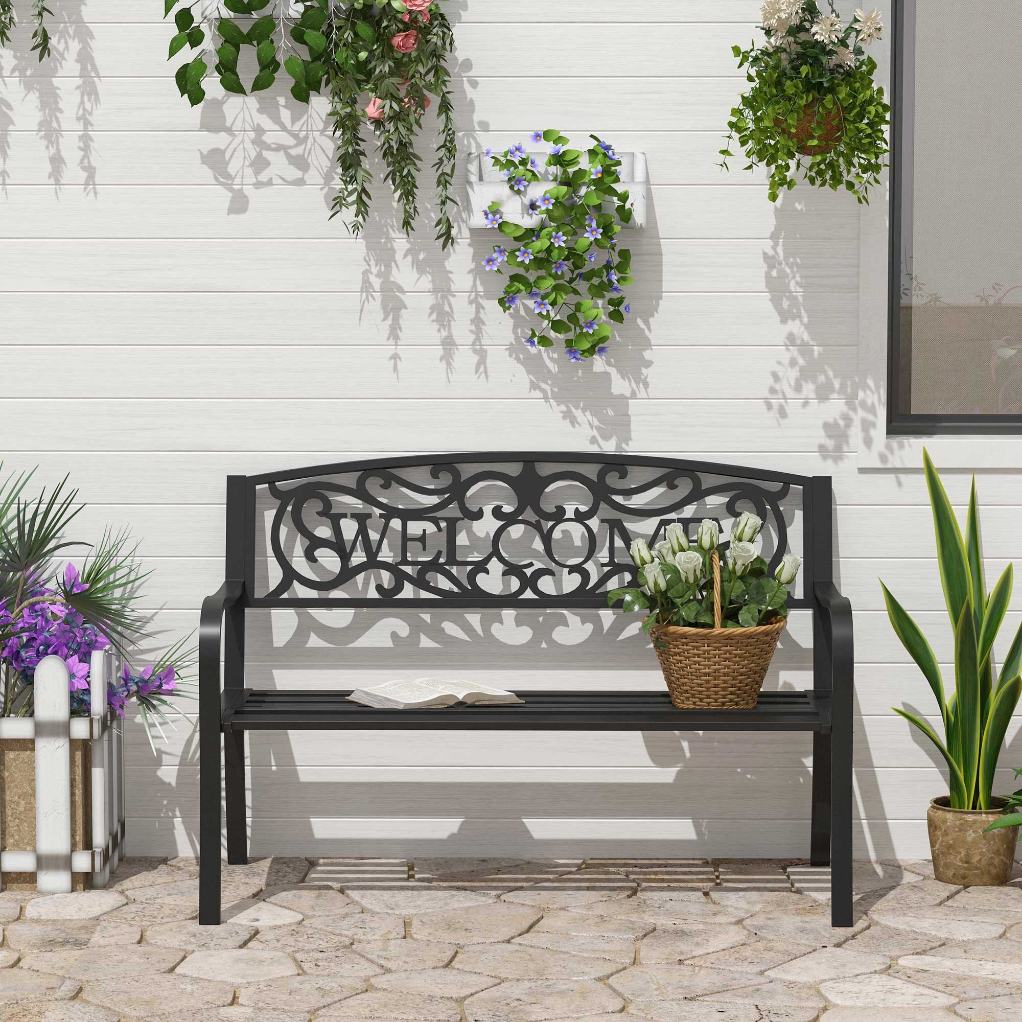 Outsunny Gartenbank Parkbank 2-Sitzer Metall Gartenmöbel (Bank, 1-St., 2-Sitzer Sitzbank), 127cm x 60cm x 87cm