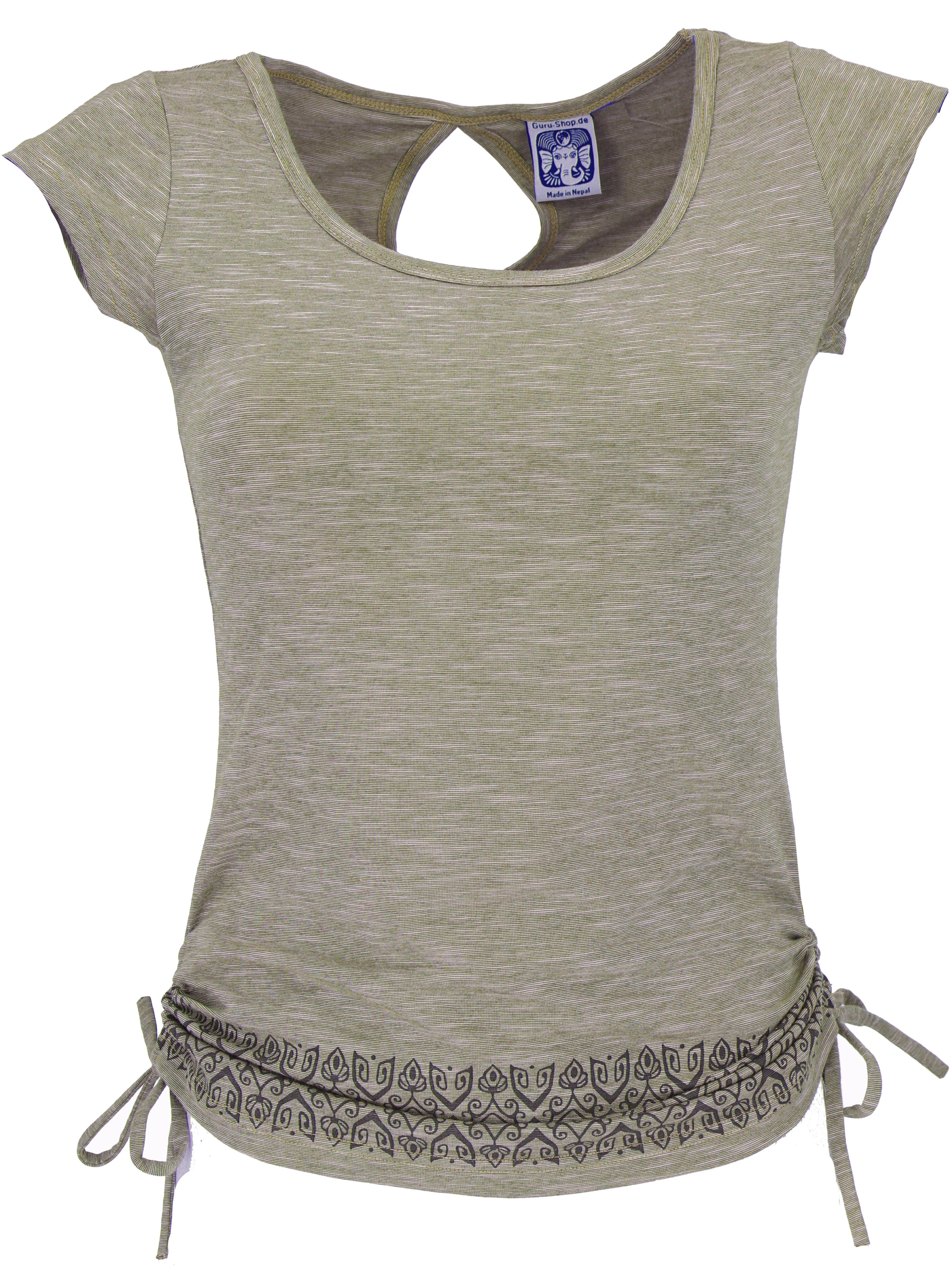 Guru-Shop T-Shirt Yoga T-Shirt aus Bio-Baumwolle - helles olivgrün Festival günstig online kaufen
