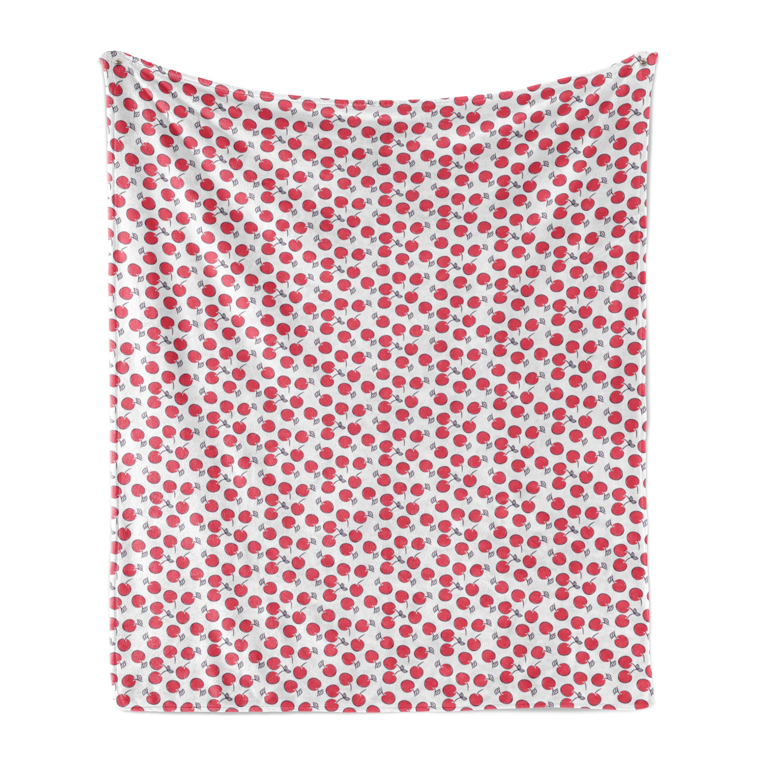 Wohndecke Gemütlicher Plüsch für den Innen- und Außenbereich, Abakuhaus, Kirsche Simplistic Red Berry Pattern