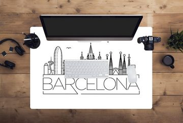 MuchoWow Gaming Mauspad Skyline "Barcelona" schwarz auf weiß (1-St), Büro für Tastatur und Maus, Mousepad Gaming, 90x60 cm, XXL, Großes
