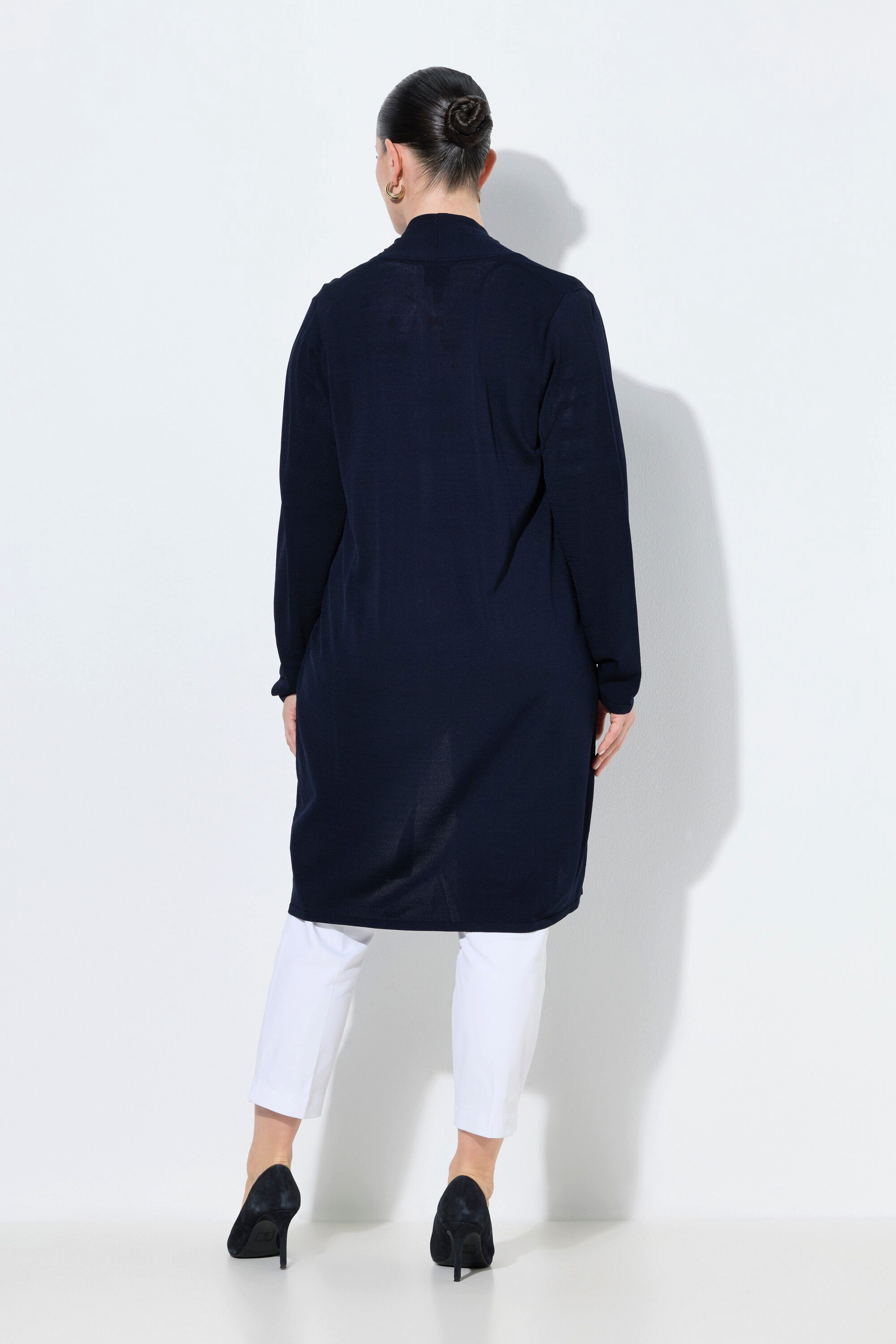 Ulla Popken Langjacke Long-Strickjacke Stehkragen offene Form Langarm