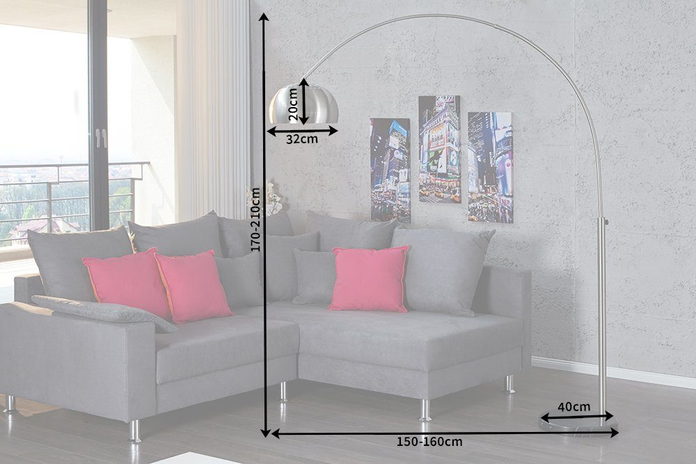 riess-ambiente Wohnzimmer Metall ohne 170-210cm · DEAL · · Bogenlampe Leuchtmittel, chrom gebürstet, verstellbar Design LOUNGE Modern