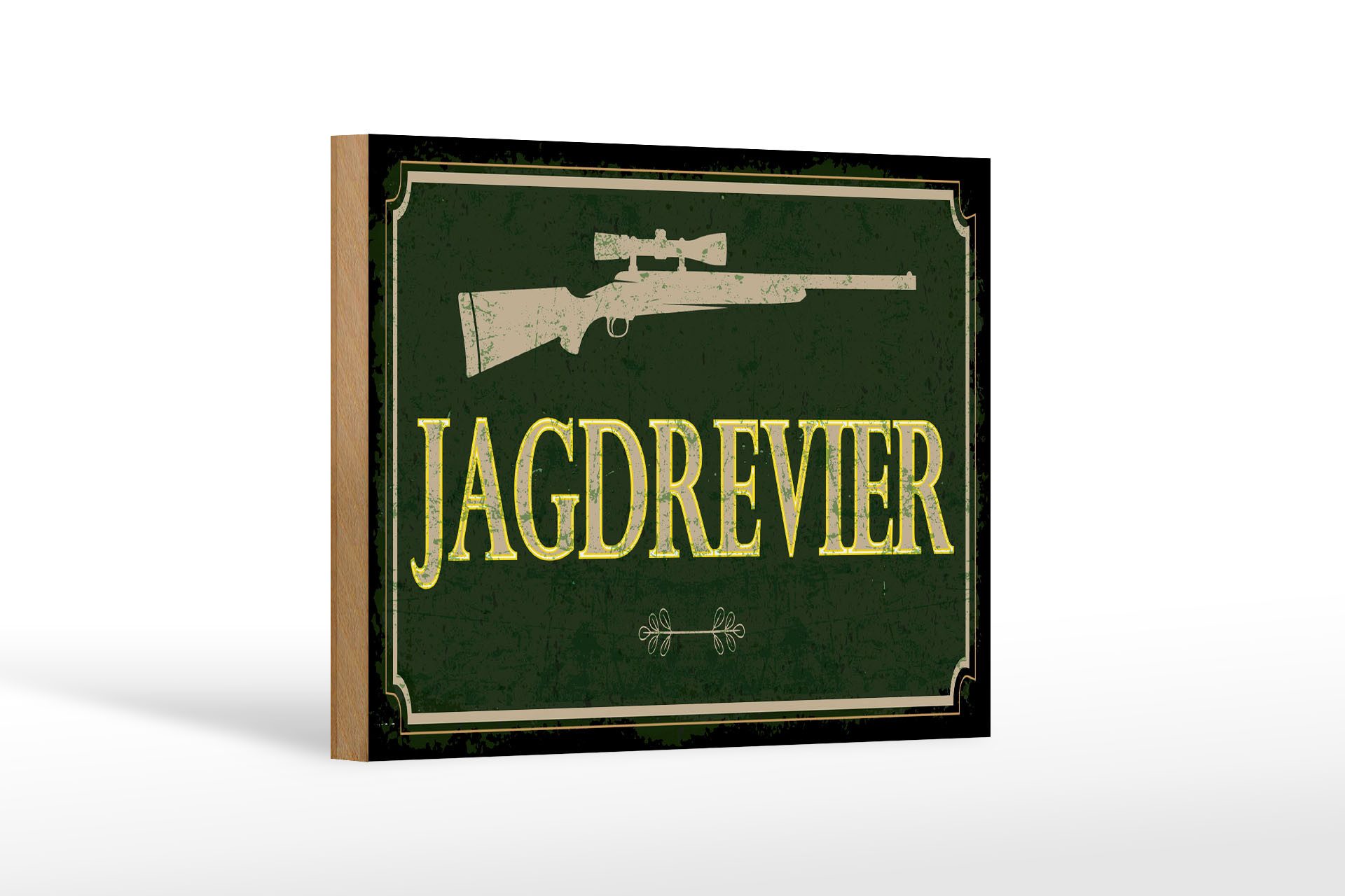 Femer GmbH Holzbild Hinweis 20x30 cm Jagdrevier Jagdgewehr, (1 St), Glatte Holzfaserplatte (MDF), vorn beschichtet
