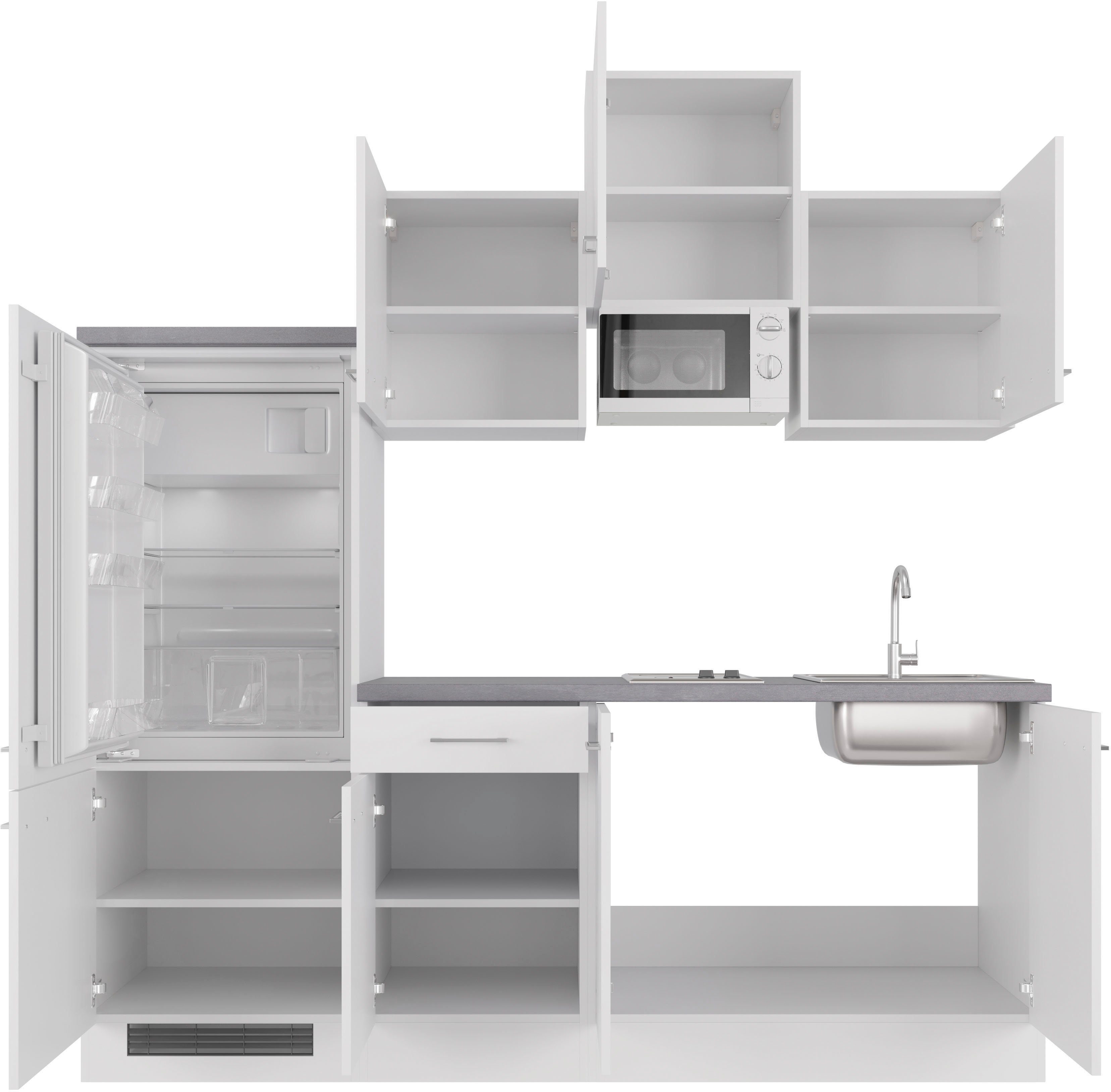 Flex-Well Küchenzeile Kopenhagen, Breite 210 cm, mit Kühlgerät und Glaskeramikkochfeld sowie Mikrowelle