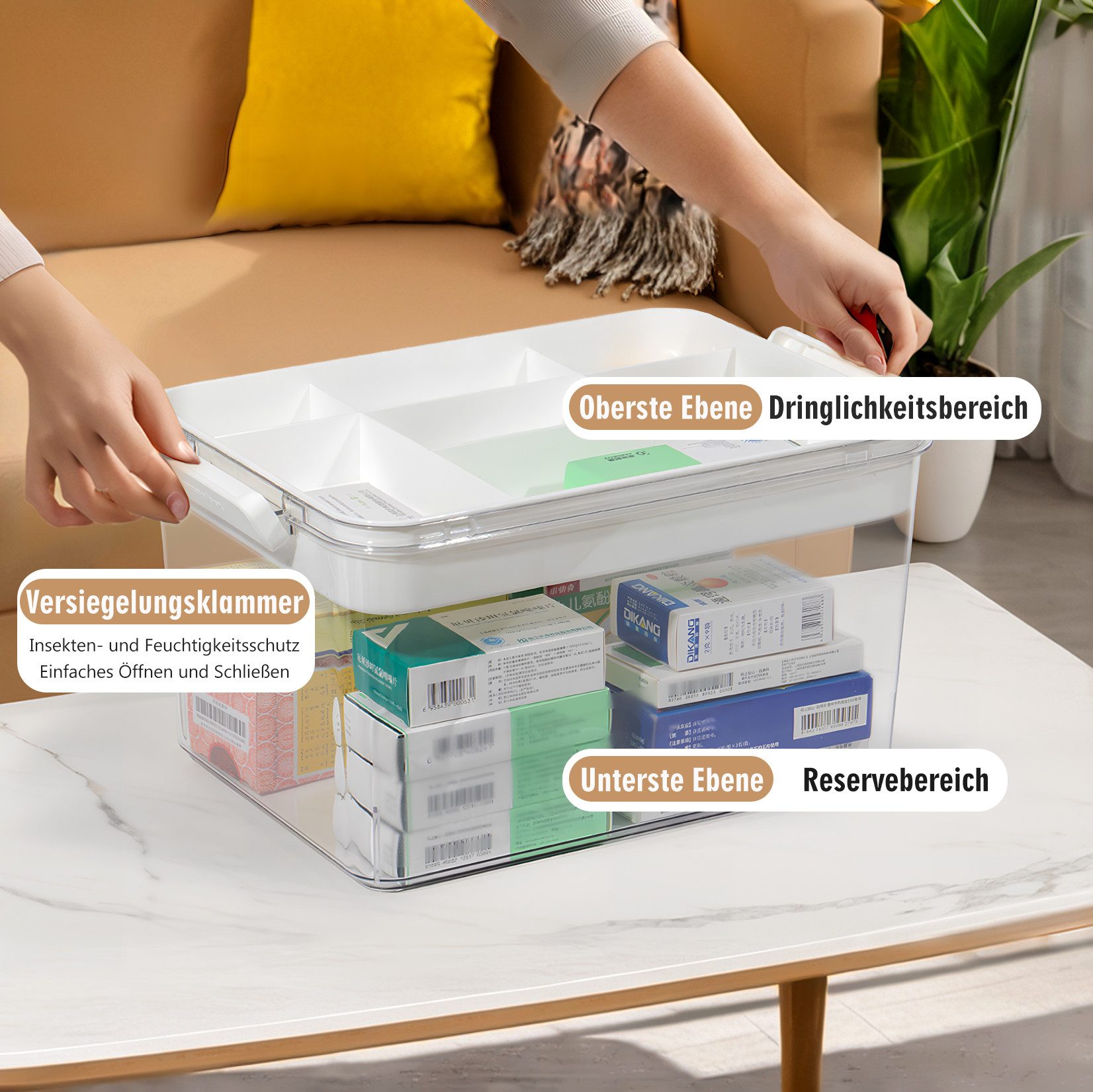 Zedelmaier Aufbewahrungsbox Medikamenten Groß Medizinbox Apothekenbox HausapothekeBox, Tragbar, Doppelter Platz, Transparent – Bild 4 von 5