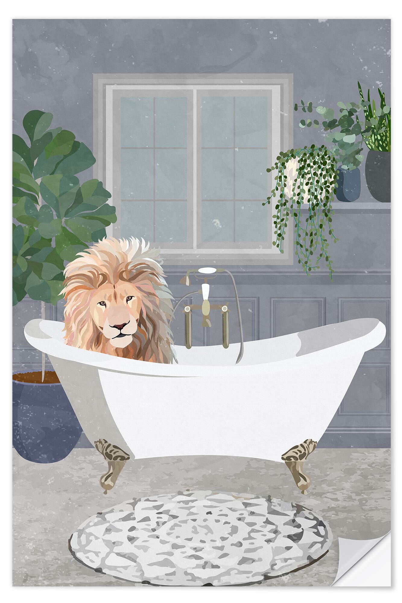 Posterlounge Wandfolie Sarah Manovski, Löwe in der Badewanne, Babyzimmer Kindermotive