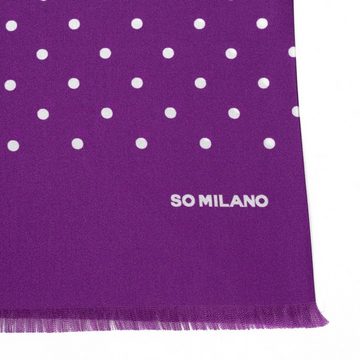 So Milano Seidenschal Lila mit weißen Polka Dots, Made in Italy, mit Fransenabschluss