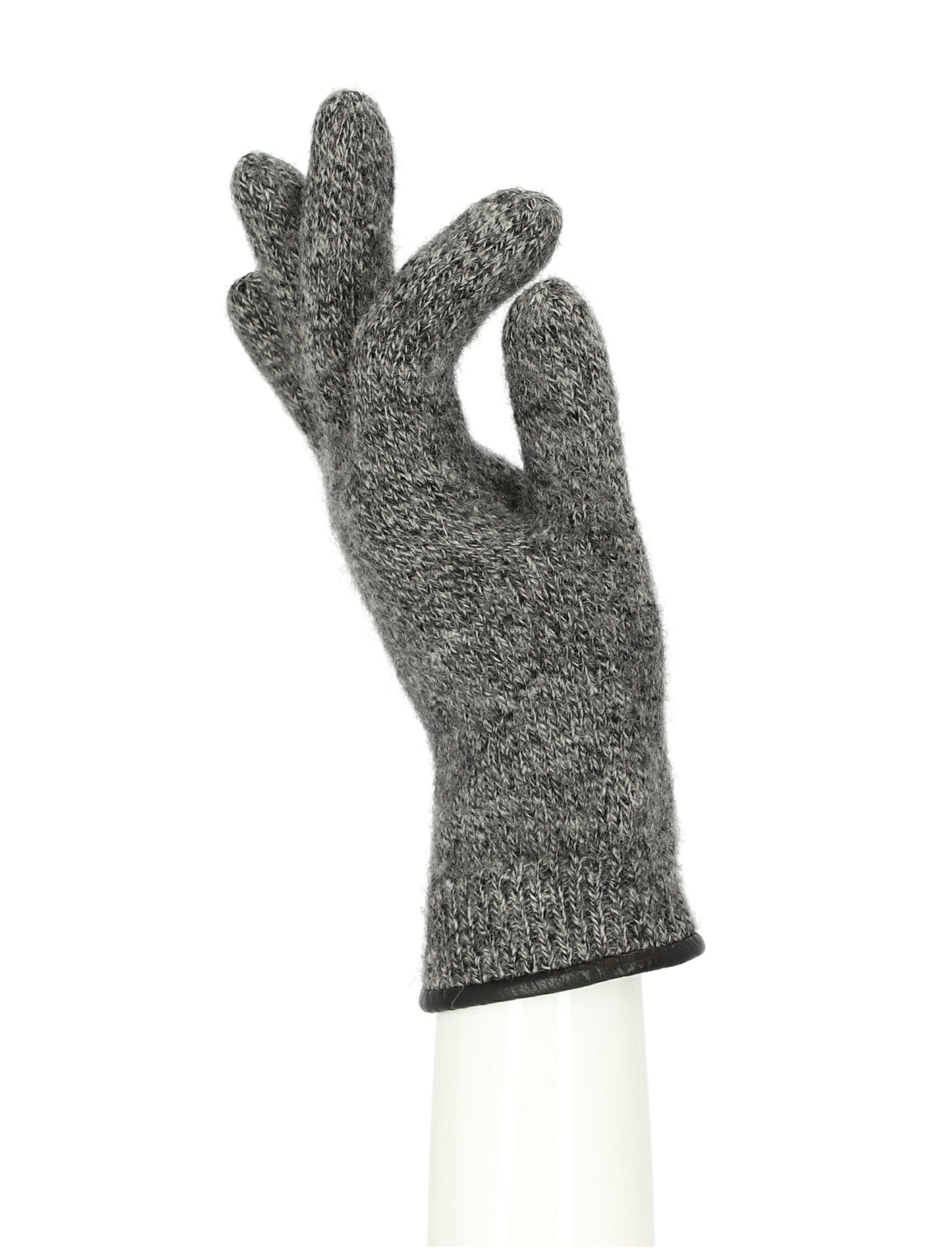 halsüberkopf Strickhandschuh mit Wolle Handschuh Lederkante gewalkter Strickhandschuhe aus Accessoires grau