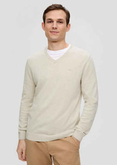s.Oliver V-Ausschnitt-Pullover Pullover (1-tlg) V-Ausschnitt, langarm, Logo-Stickerei