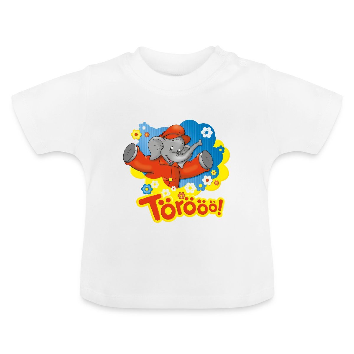 Spreadshirt T-Shirt Benjamin Blümchen Trötet Töröö Und Winkt Baby Bio-T-Shirt mit Rundhals (1-tlg)