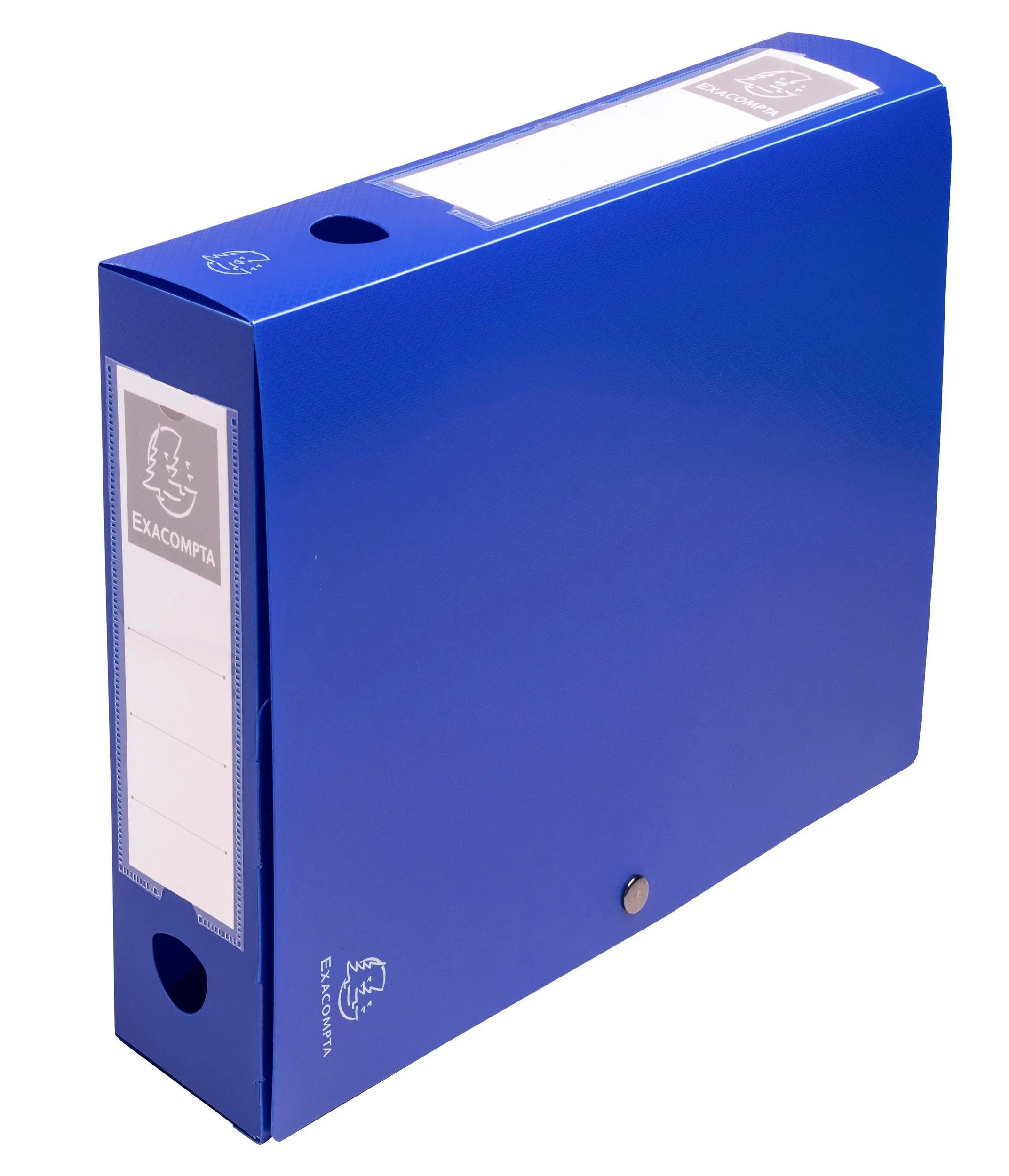 EXACOMPTA Archivcontainer 10x Archivbox + Knopf, PP 700µ, Rücken 60mm, A4, Blau, 59632E, Boxen mit Druckknopf