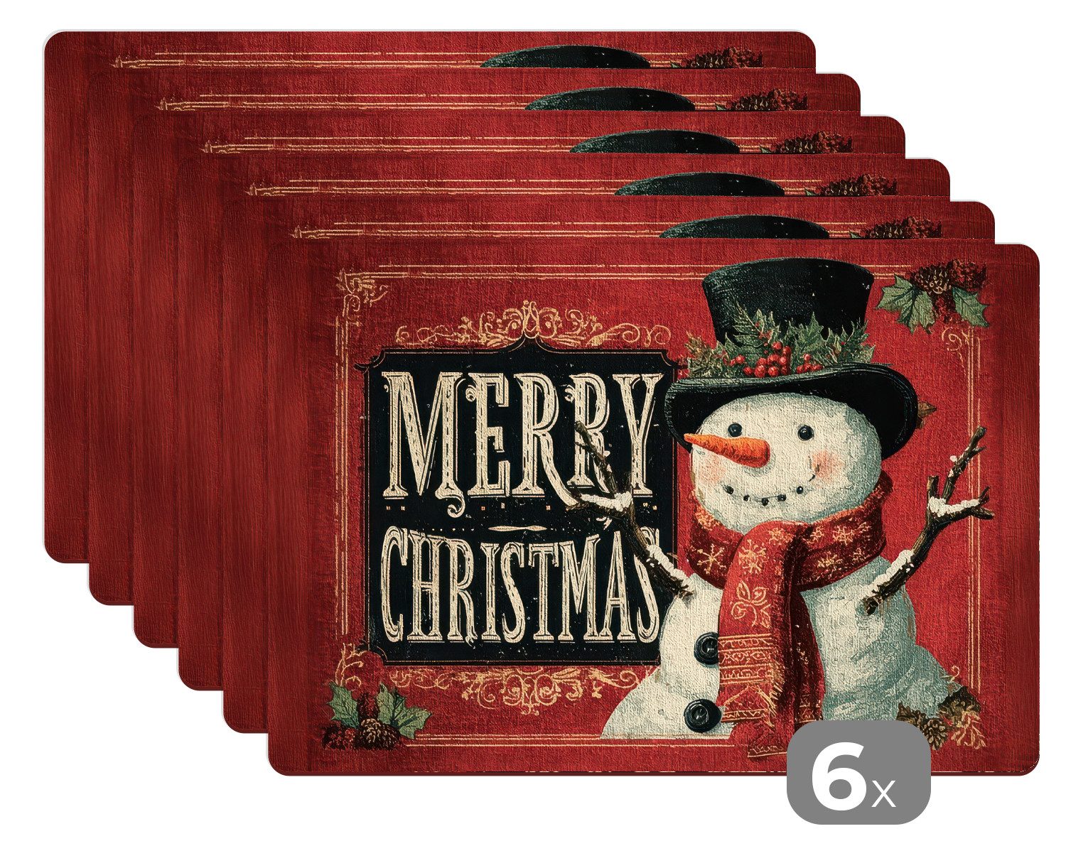 Klassisch - Weihnachtsgruß - Schneemann - Rot