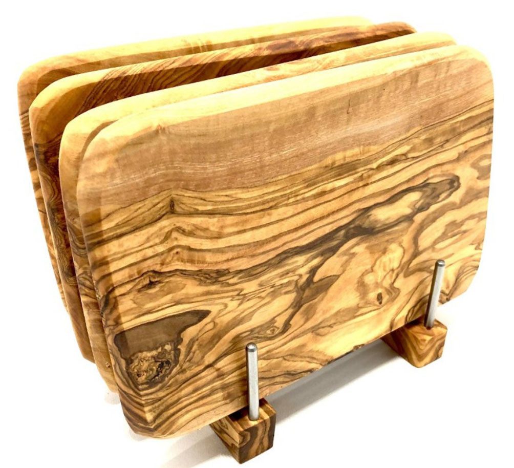 Olivenholz-erleben Frühstücksbrett Bretterständer inkl. 4 Frühstücksbretter Olivenholz 22 x 14 cm, Massivholz, (Set, 5-St., 1x Bretterhalter, 4 Frühstücksbrette – Bild 2 von 2
