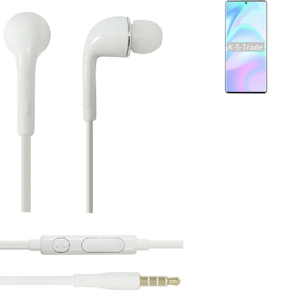 K-S-Trade für ZTE Axon 31 Ultra 5G In-Ear-Kopfhörer (Kopfhörer Headset mit Mikrofon u Lautstärkeregler weiß 3,5mm)