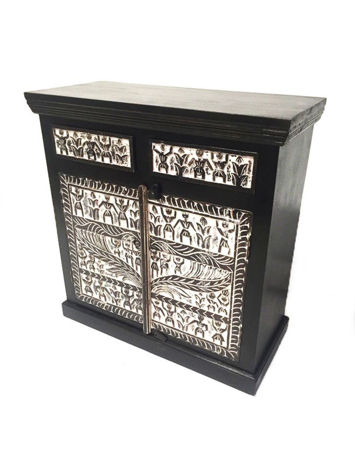 Marrakesch Orient & Mediterran Interior Kommode Afrikanische Kommode Simba edel aus Akazienholz in Schwarz-Weiß 93 cm (1 St), Handarbeit