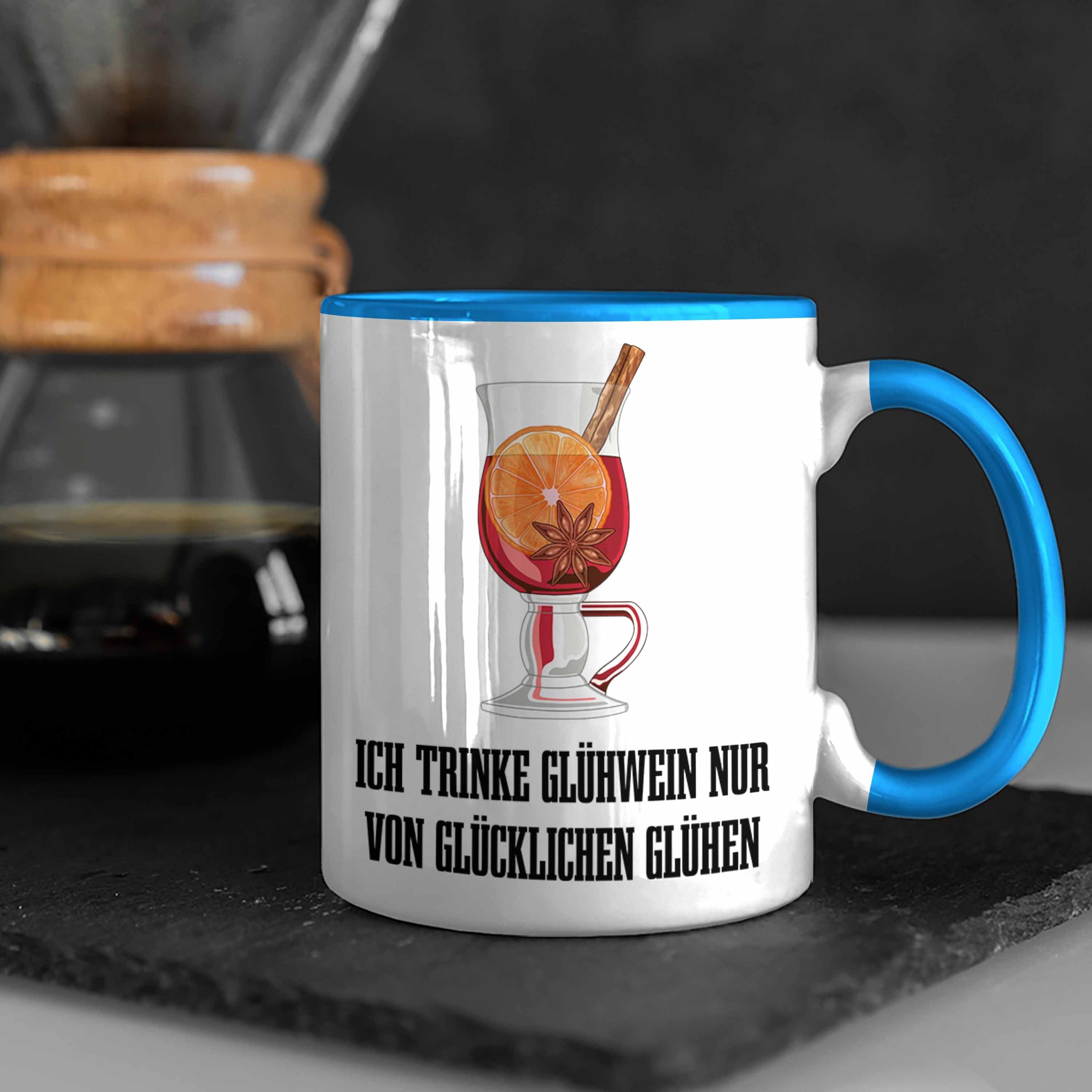 Glühweintassen Trendation Gläser Glühwein Henkel Trendation Lustig Doppelwandig - Spruch Blau Glühen - Tassen Tasse Becher Tasse mit Geschenk Von Weihnachtsmarkt Glühweinbecher Glücklichen